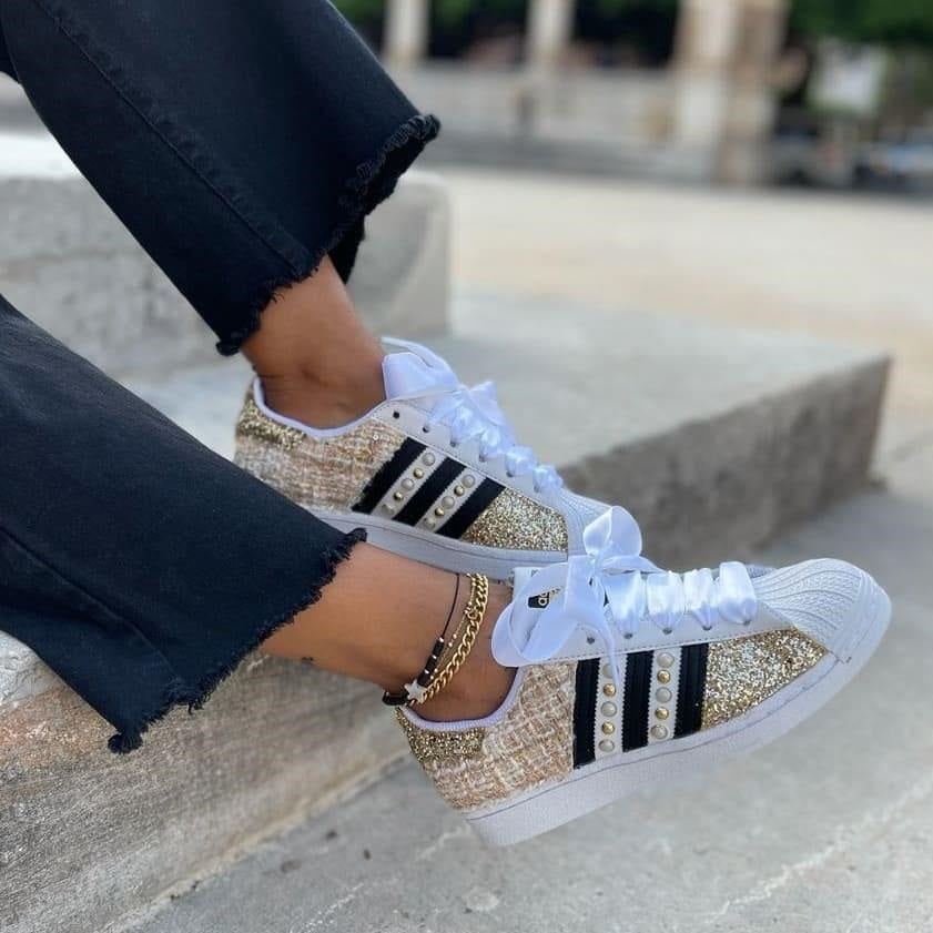 Adidas Superstar Gold Bouclè Glitter & Borchie