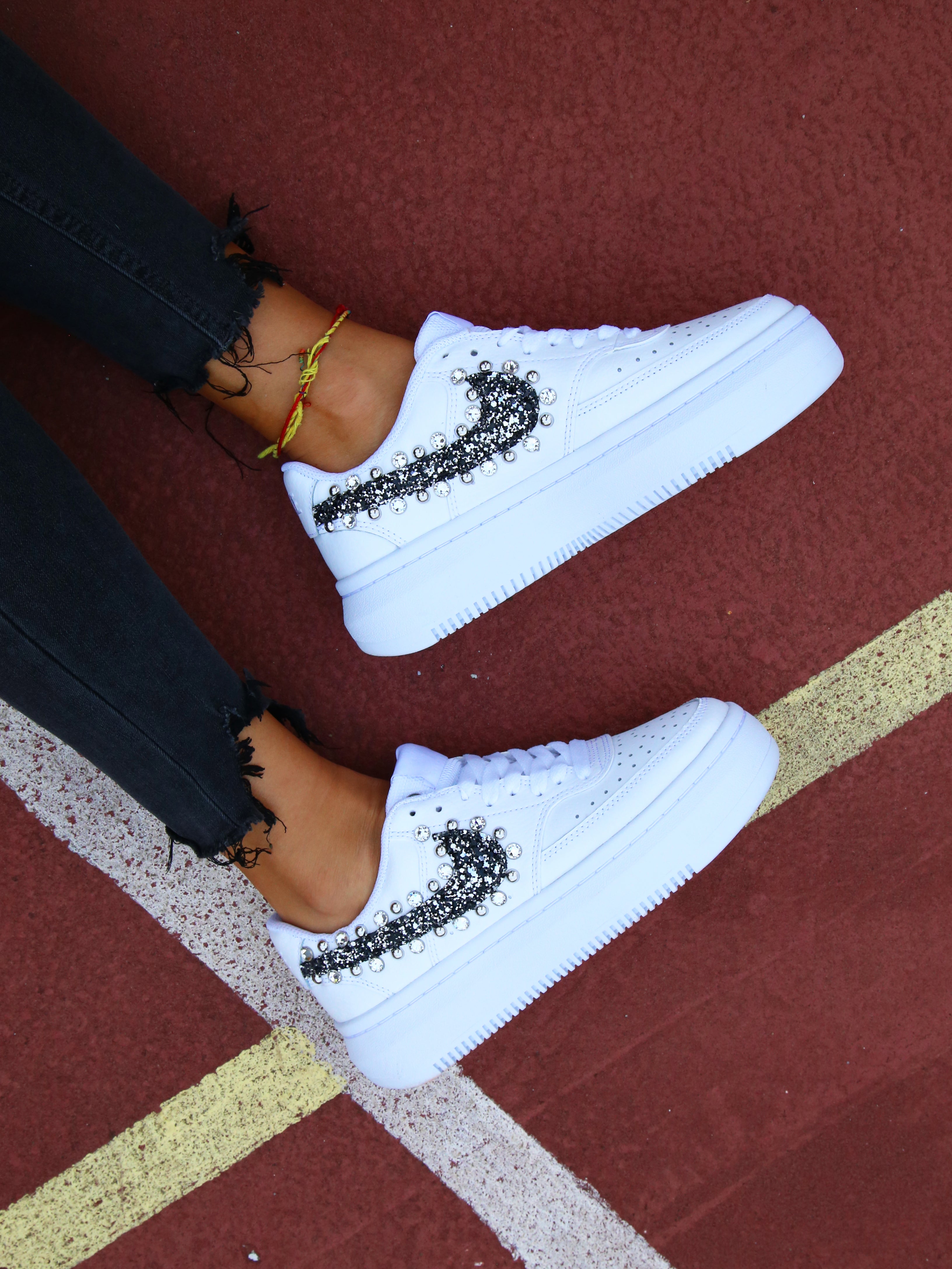 Nike Court Vision Low Platform Black Silver Glitter Borchie & Strass