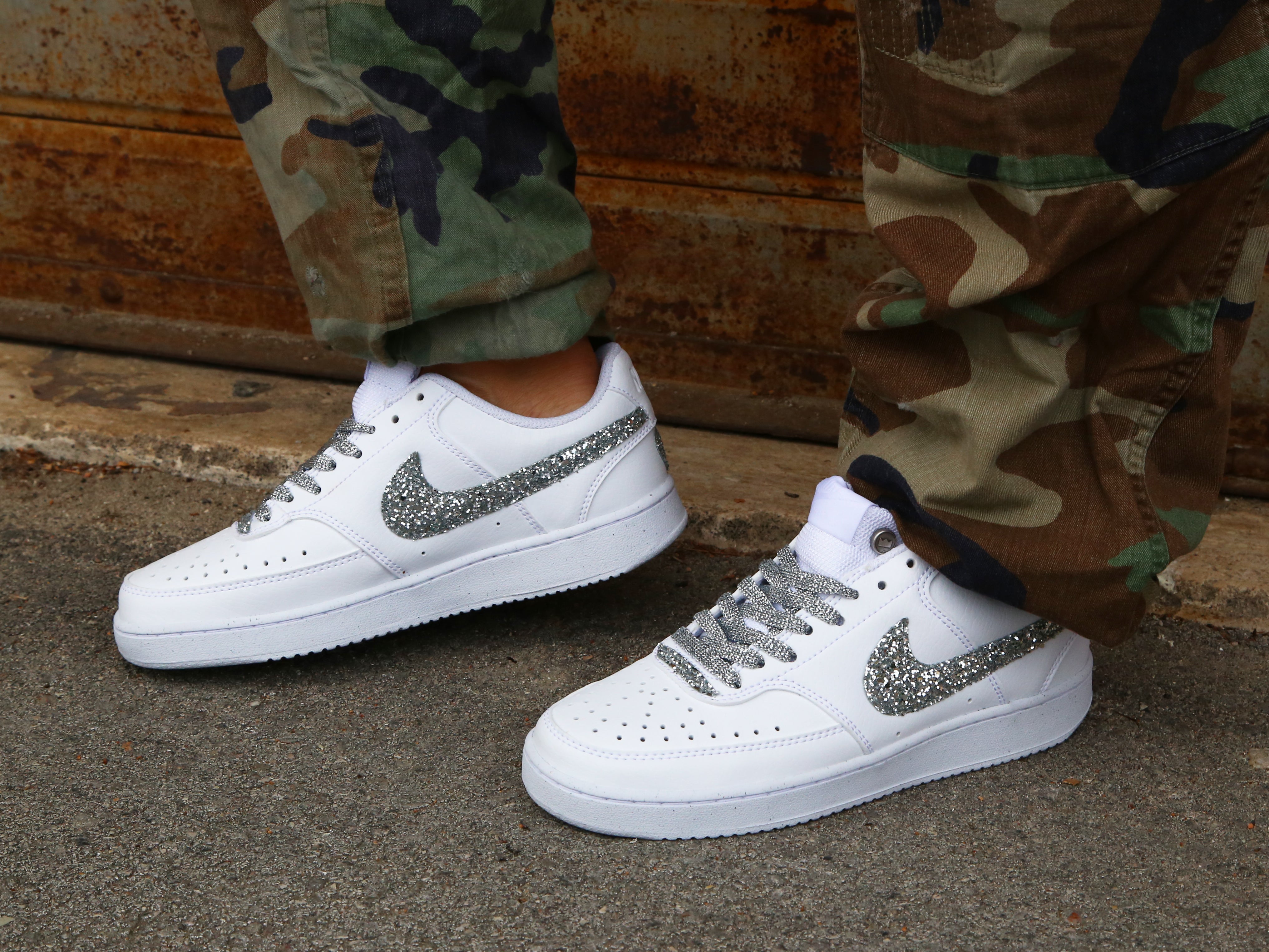 Nike Court Vision Low Silver Glitter e cuore