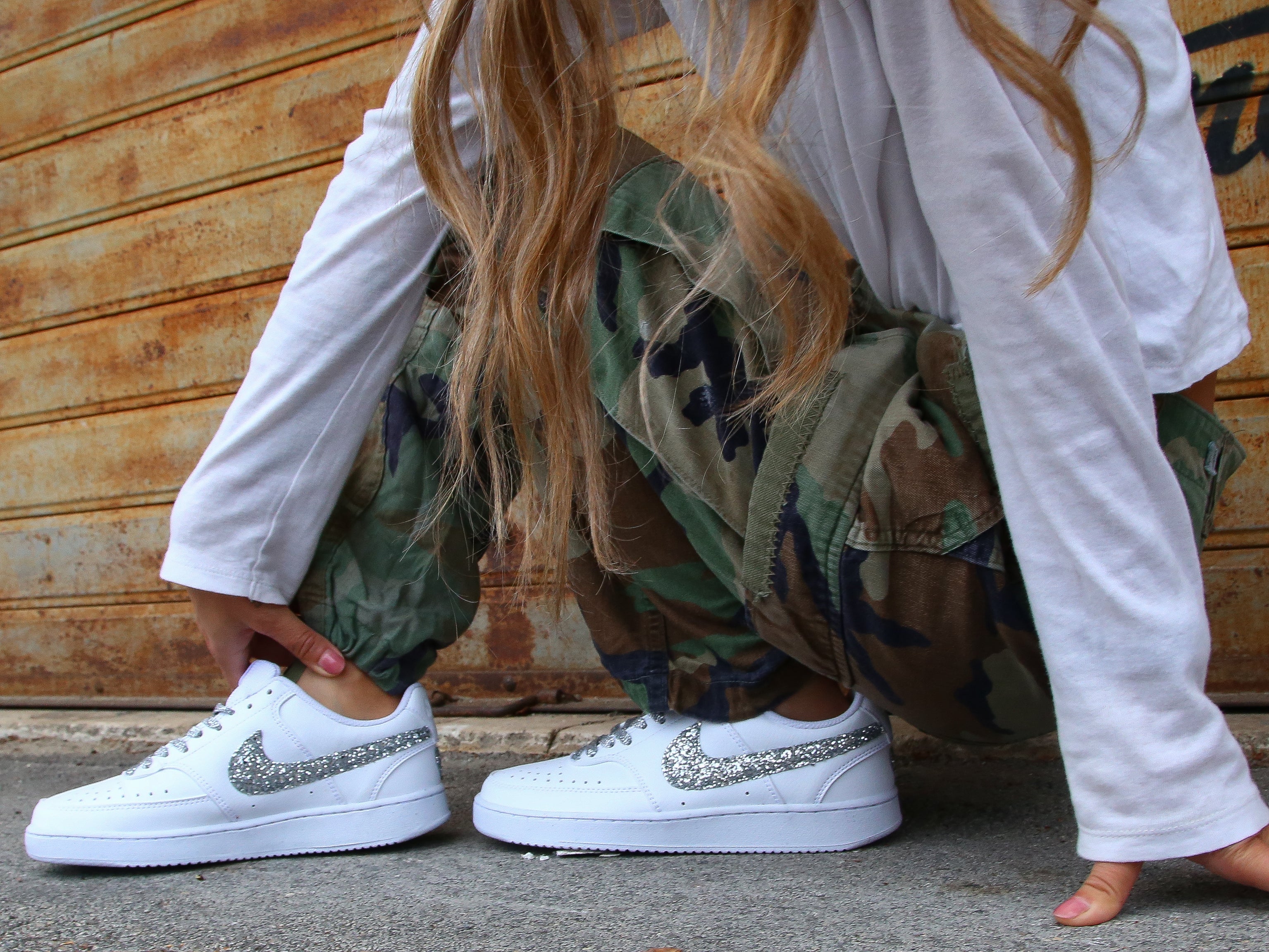 Nike Court Vision Low Silver Glitter e cuore