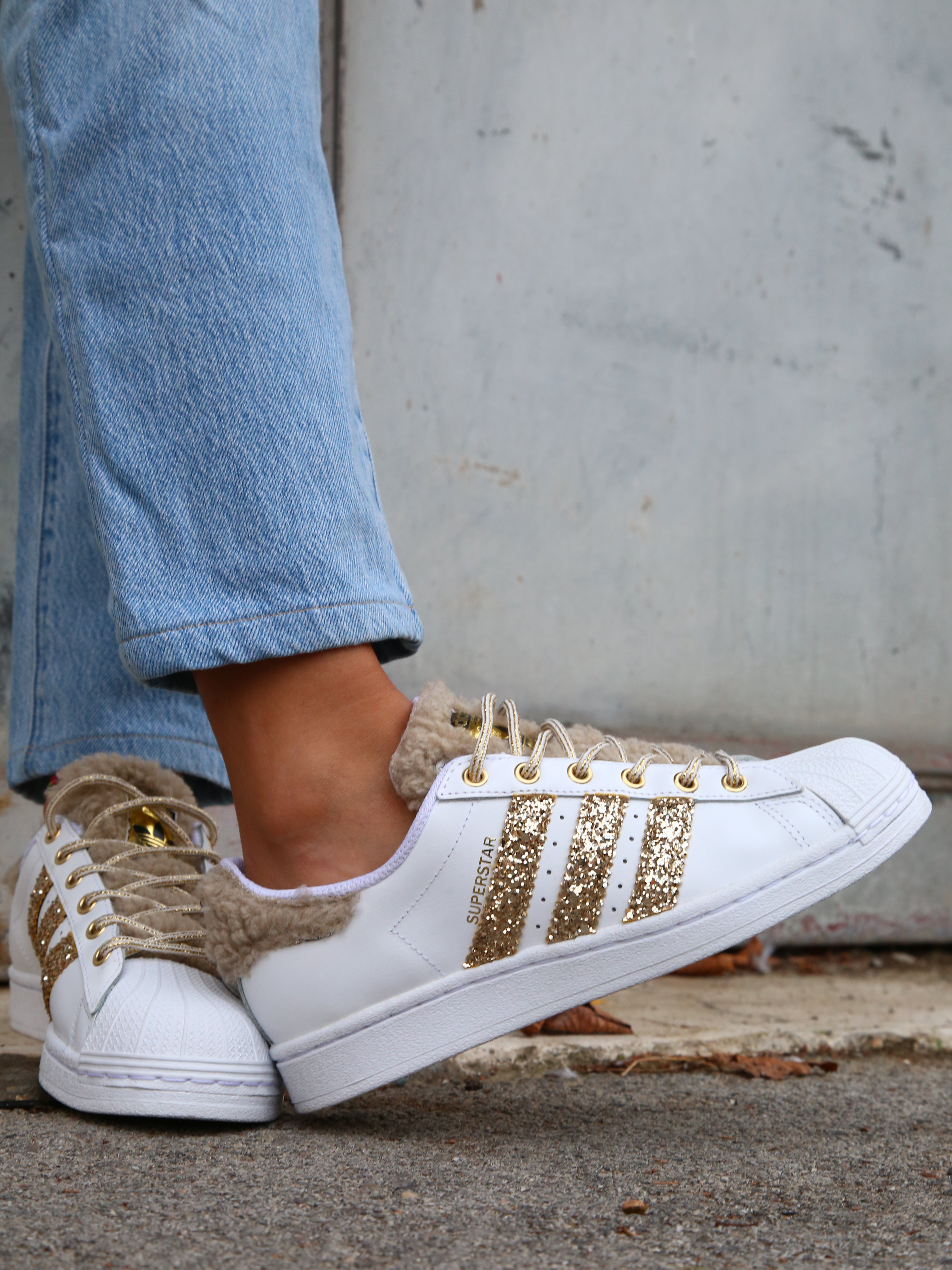 Adidas Superstar Lamb Beige & Glitter Oro