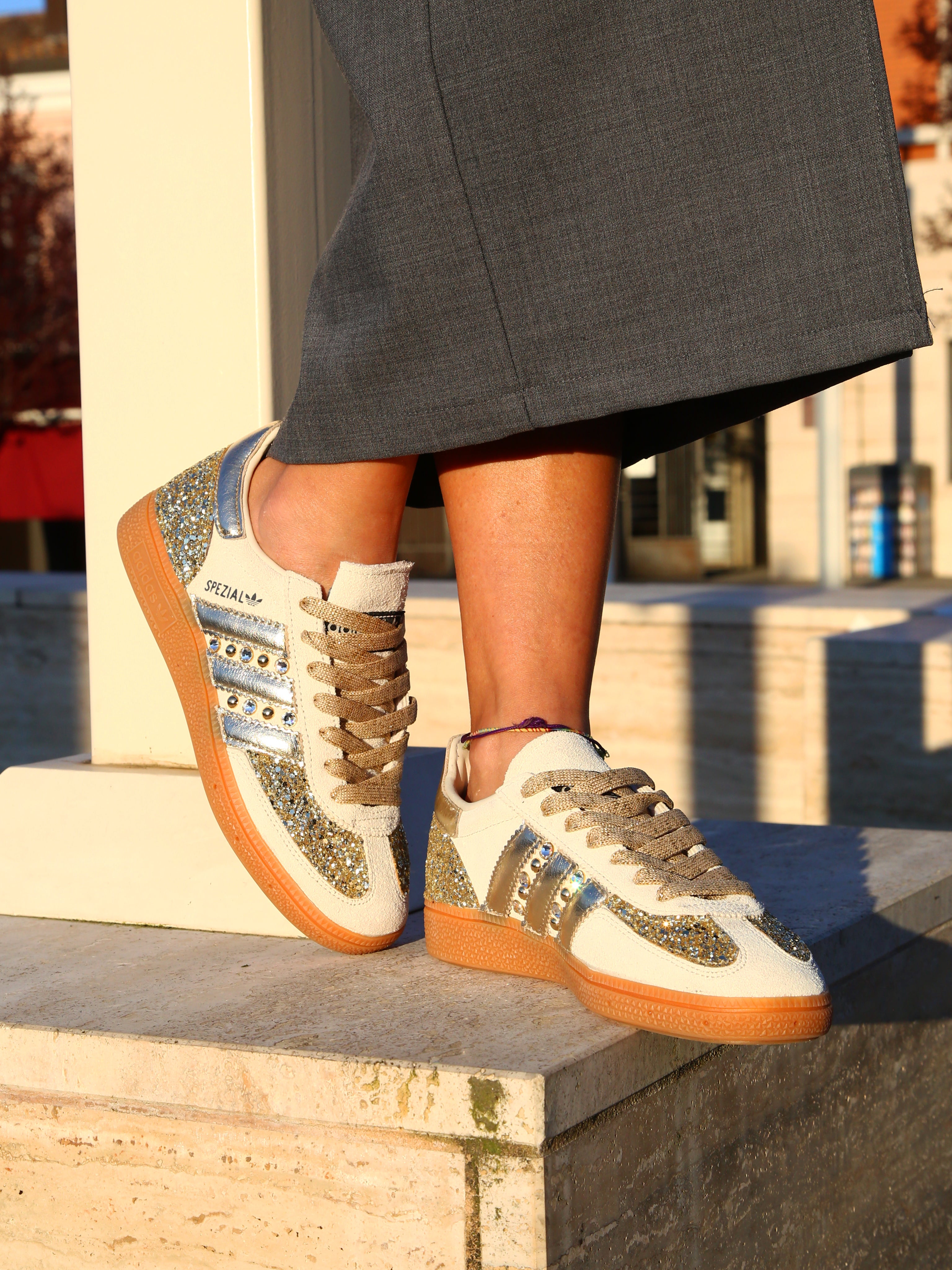 Adidas Original SPEZIAL ALUMIN/CBLACK Glitter Oro Borchie e Strass