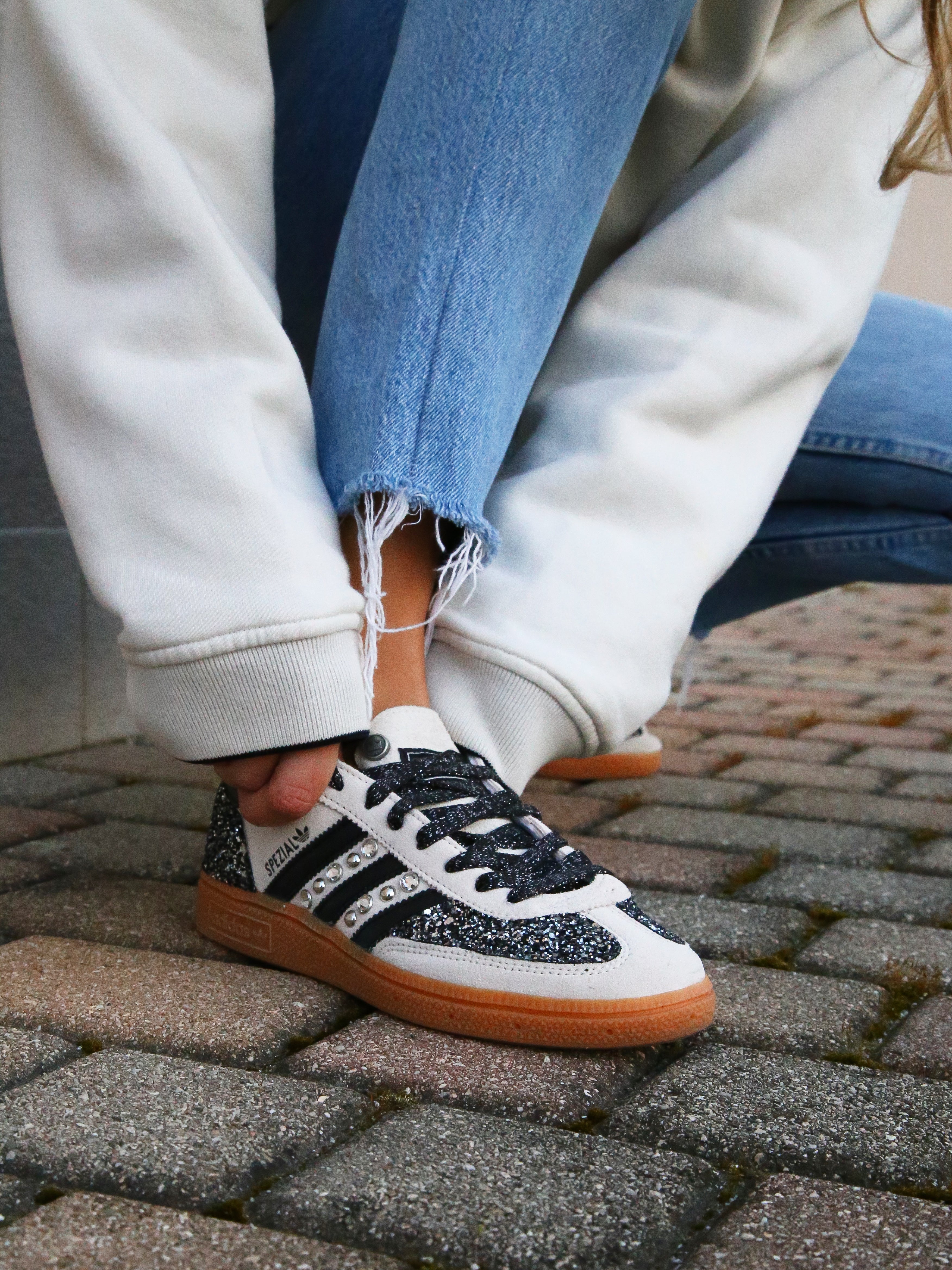 Adidas Original SPEZIAL ALUMIN/CBLACK Glitter BkSilver Borchie e Strass