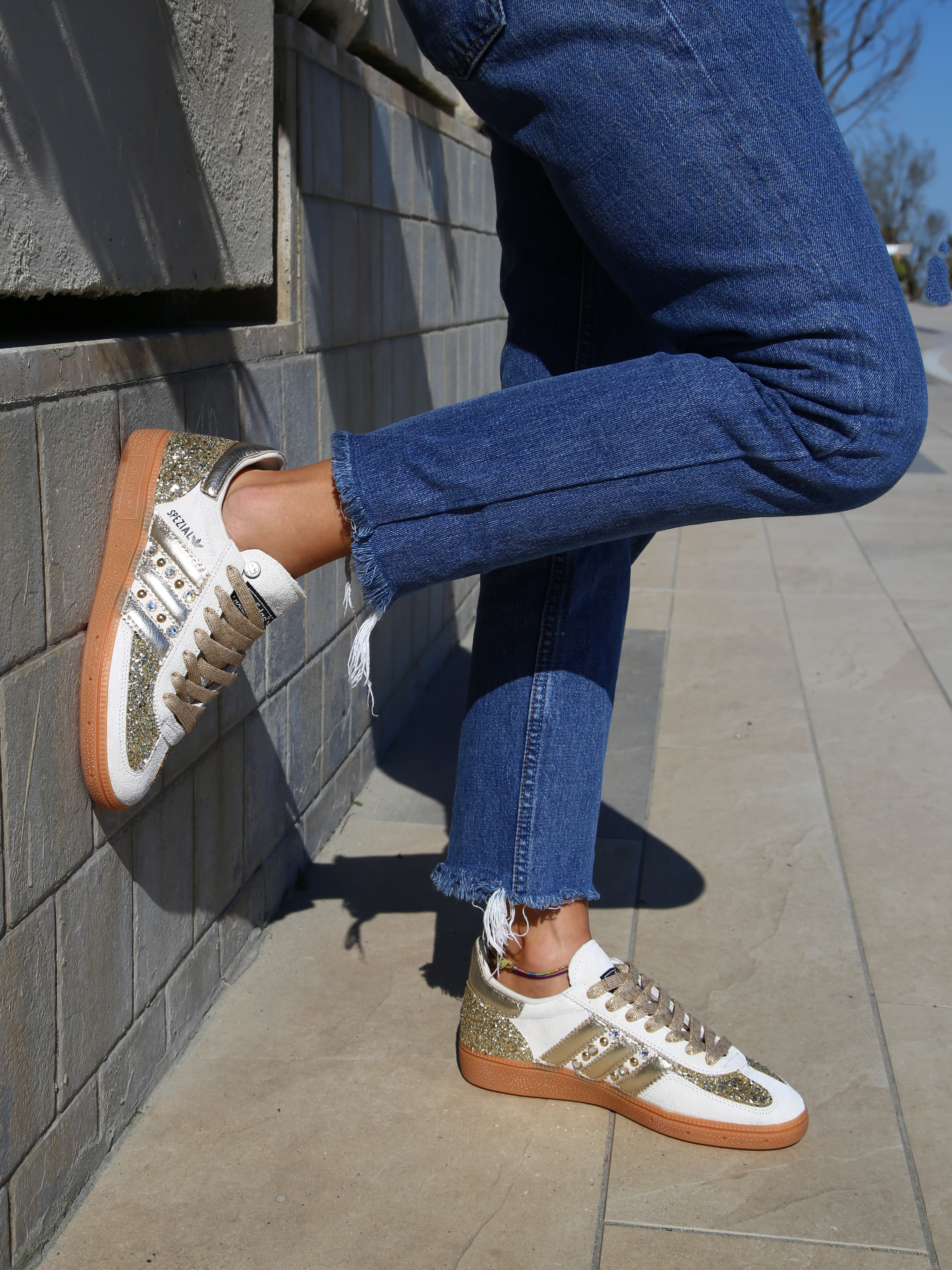 Adidas Original SPEZIAL ALUMIN/CBLACK Glitter Oro Borchie e Strass