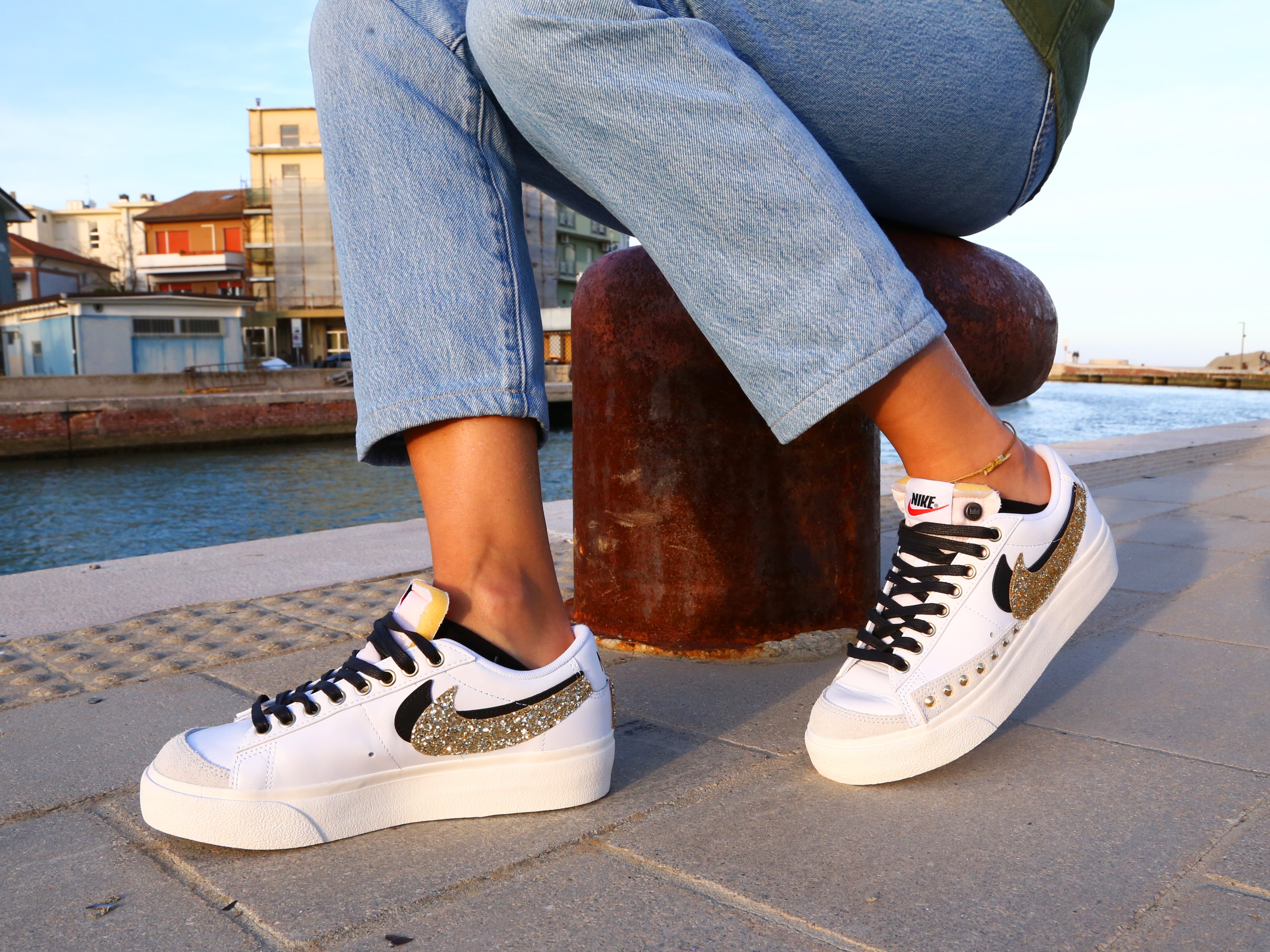 Nike Blazer Platform Doppio Baffo & Borchie Oro