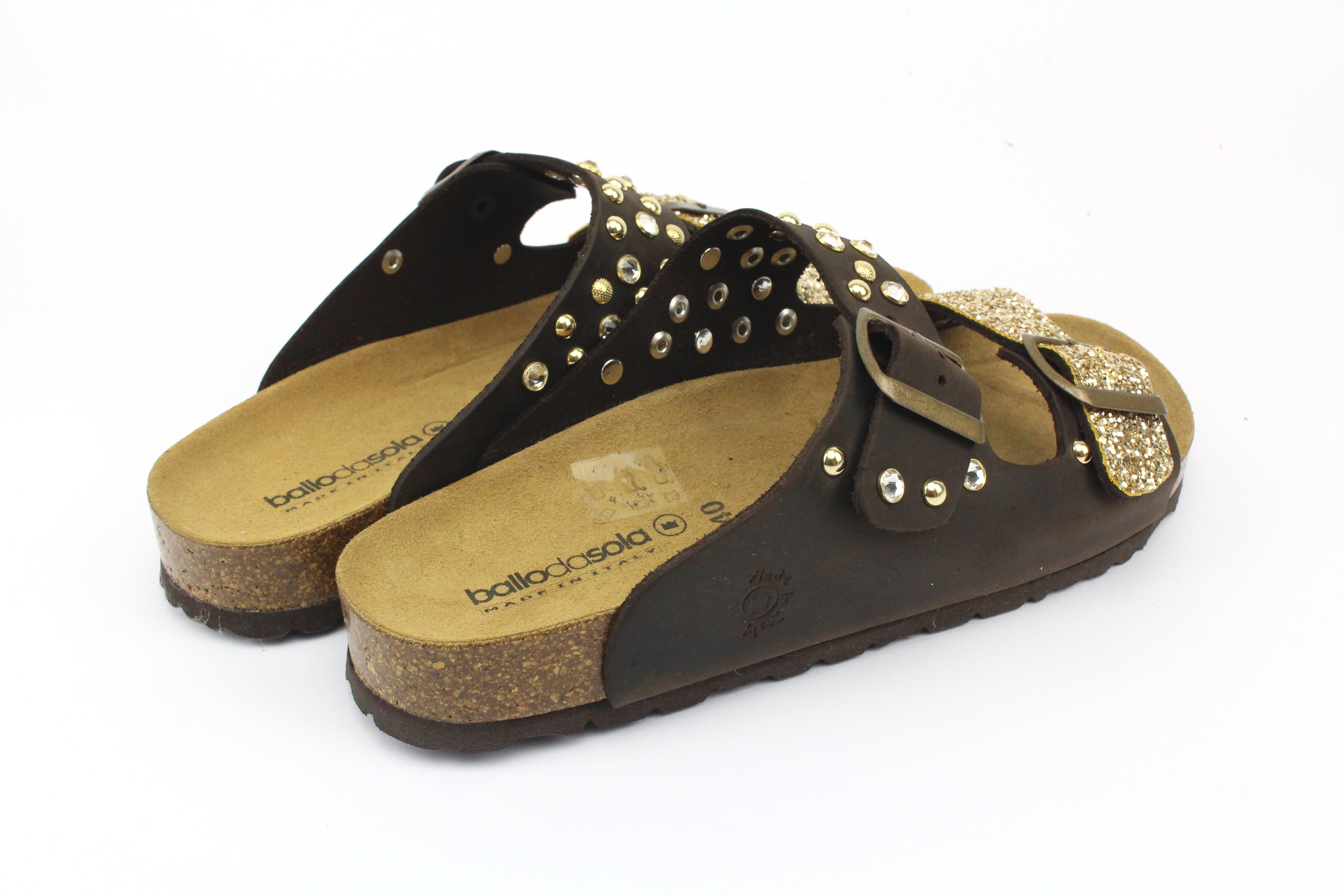 Sandali Brown Gold Strass Borchie & Glitter