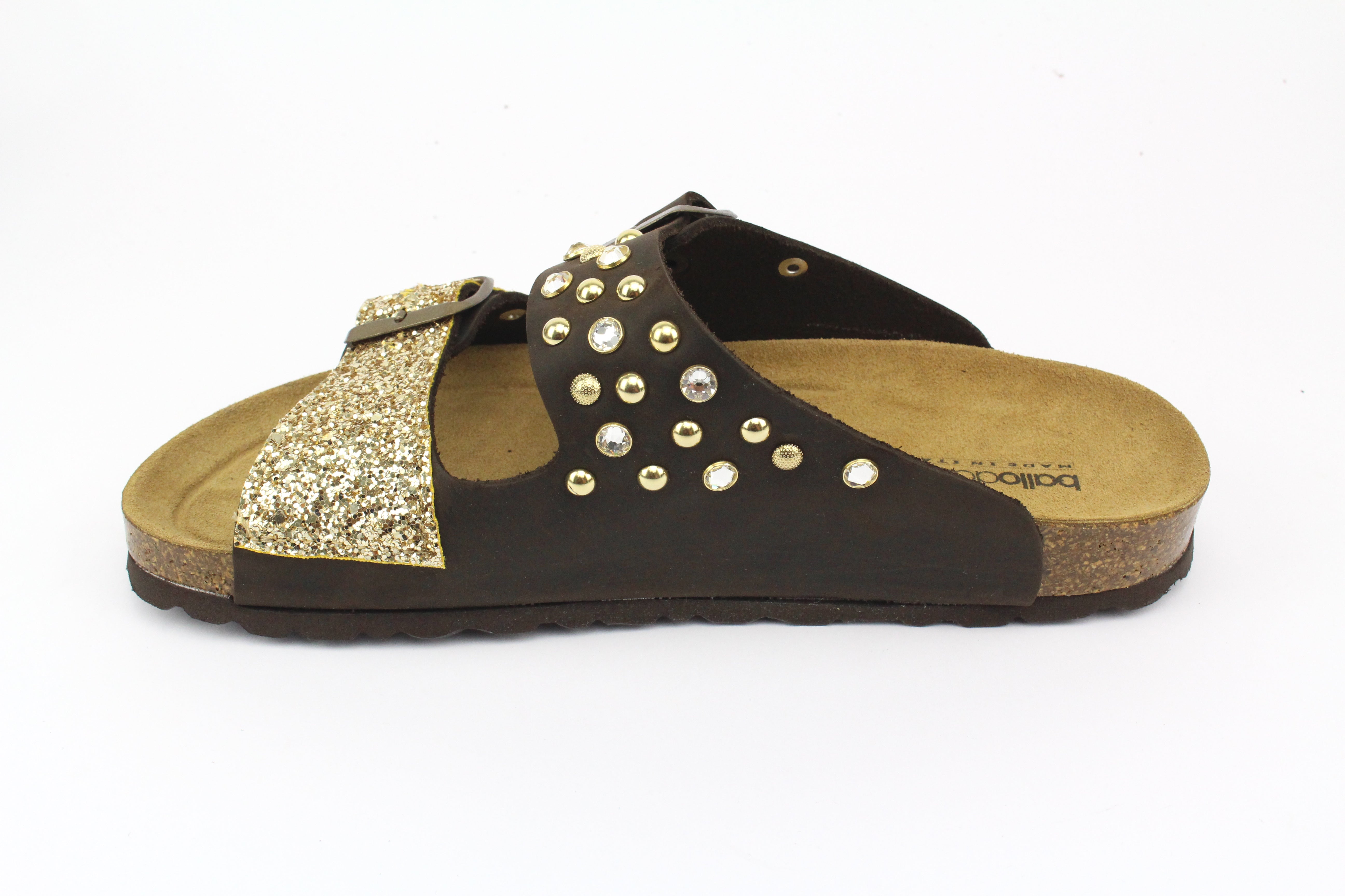 Sandali Brown Gold Strass Borchie & Glitter