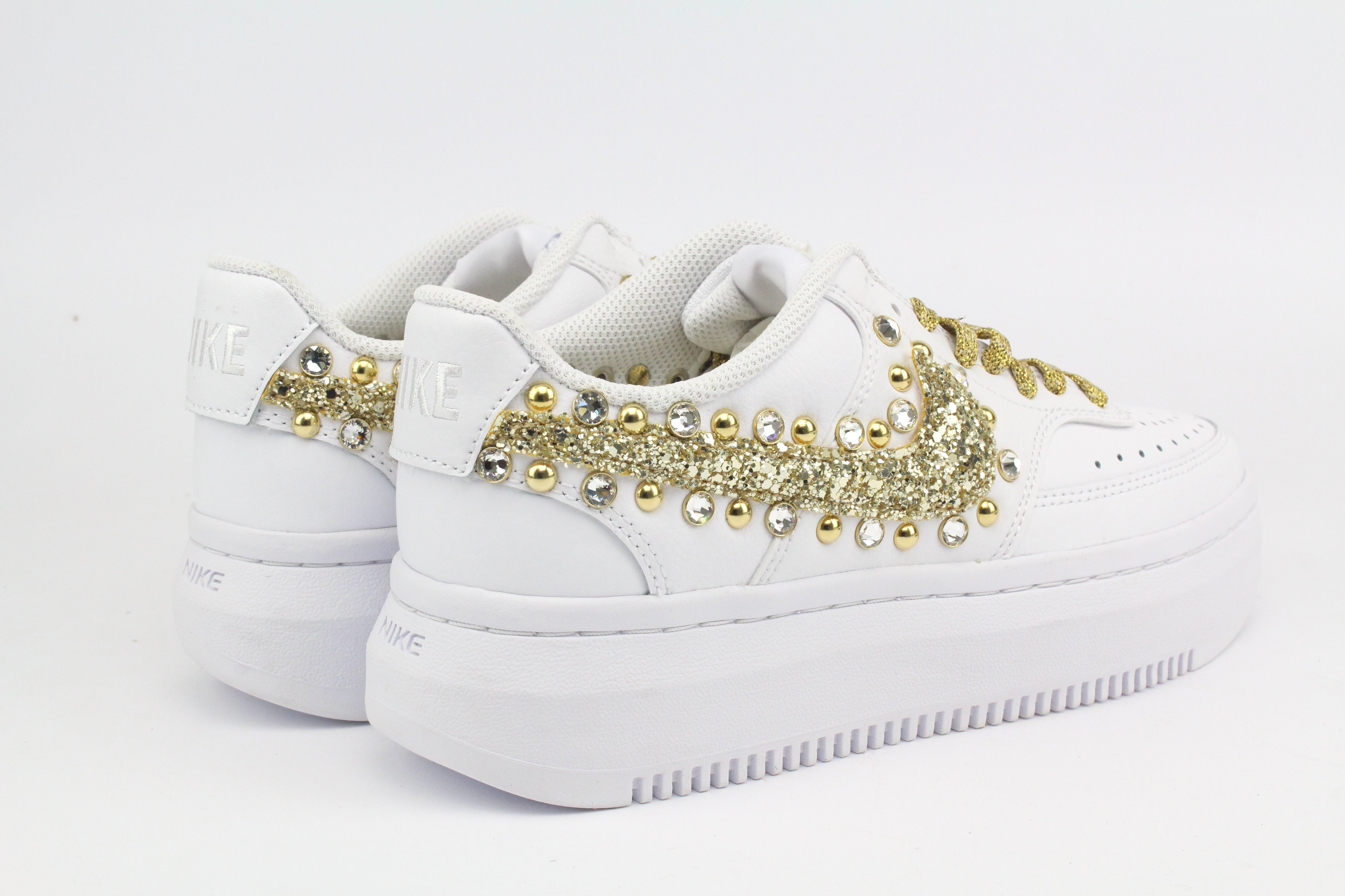 Nike Court Vision Low Platform Gold Glitter Borchie & Strass