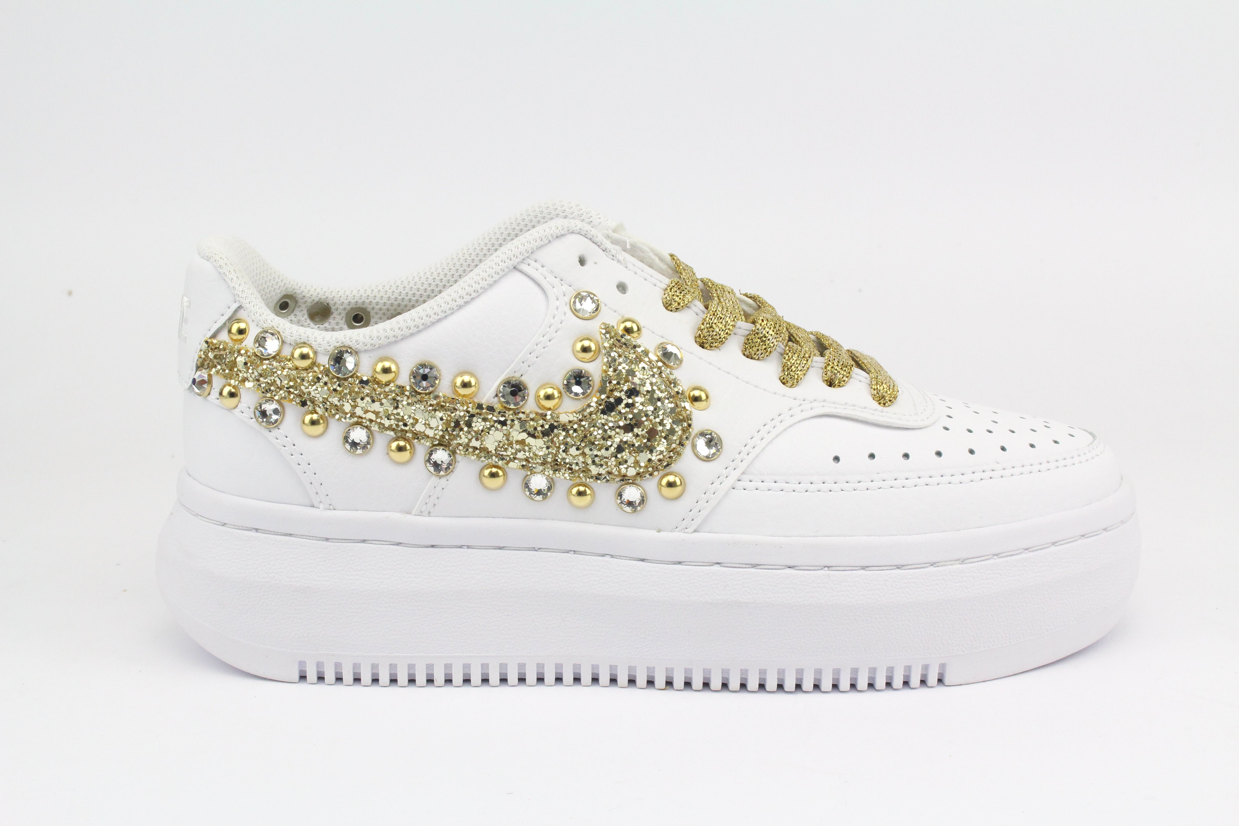 Nike Court Vision Low Platform Gold Glitter Borchie & Strass