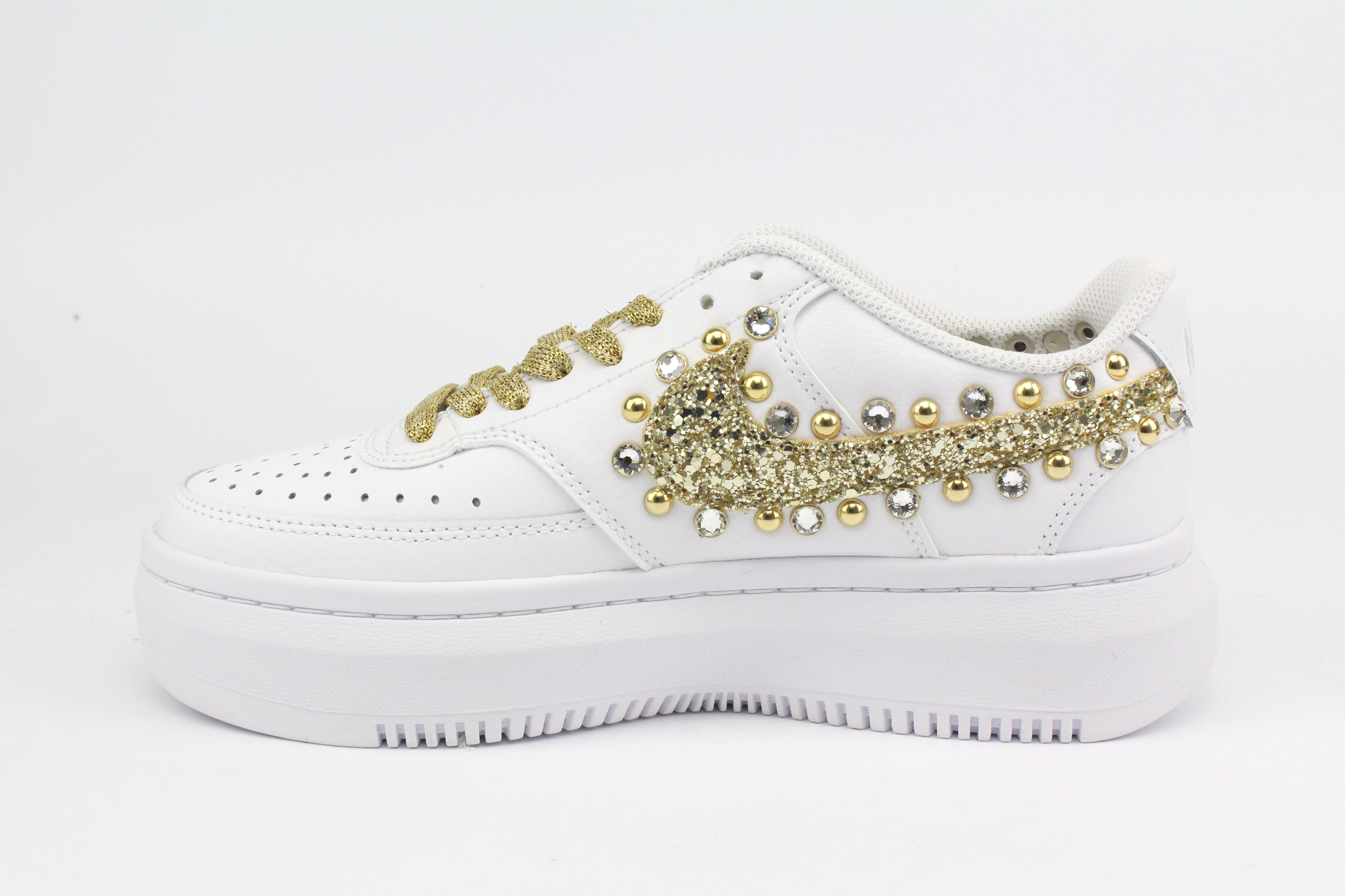 Nike Court Vision Low Platform Gold Glitter Borchie & Strass