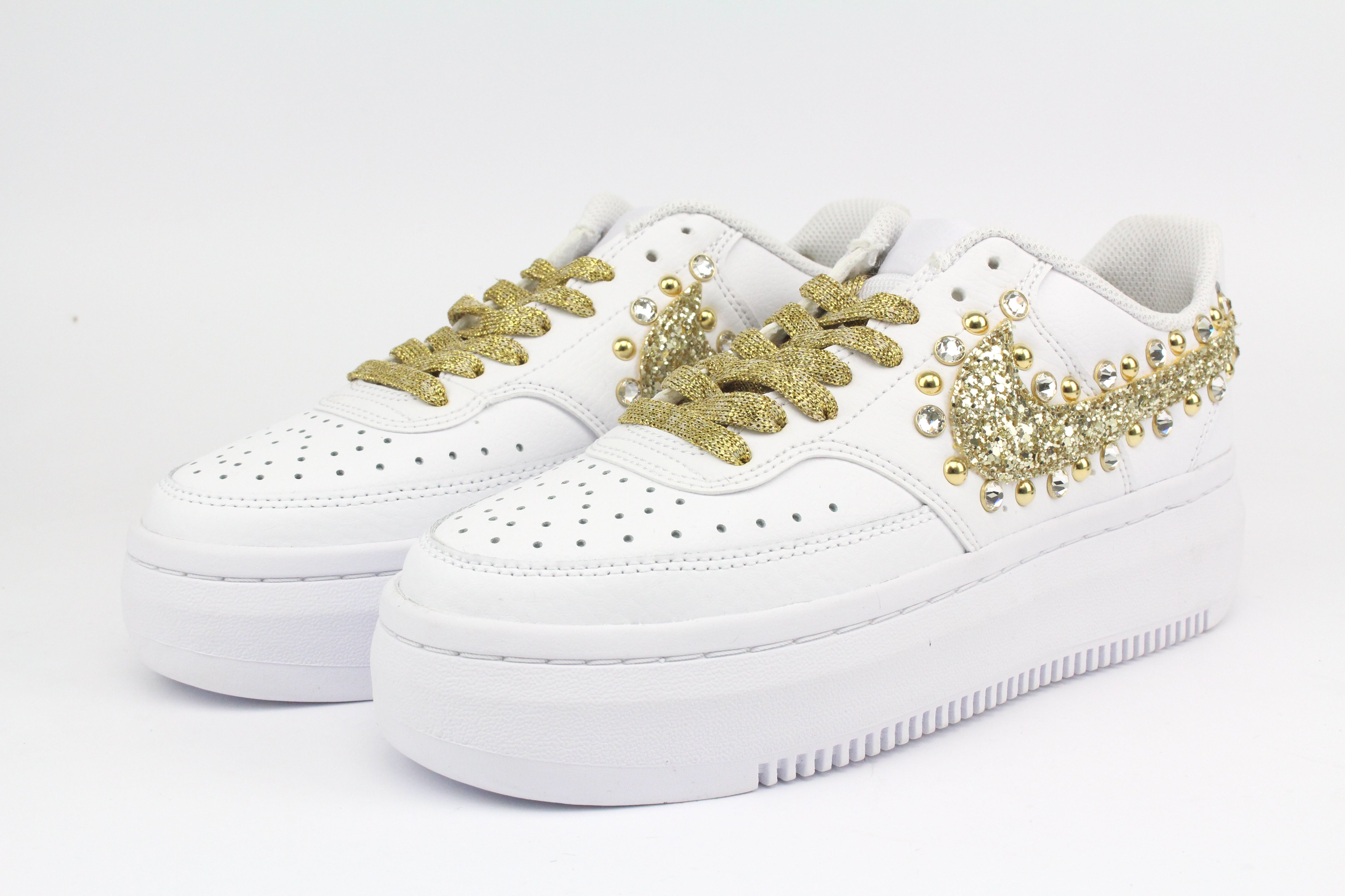 Nike Court Vision Low Platform Gold Glitter Borchie & Strass