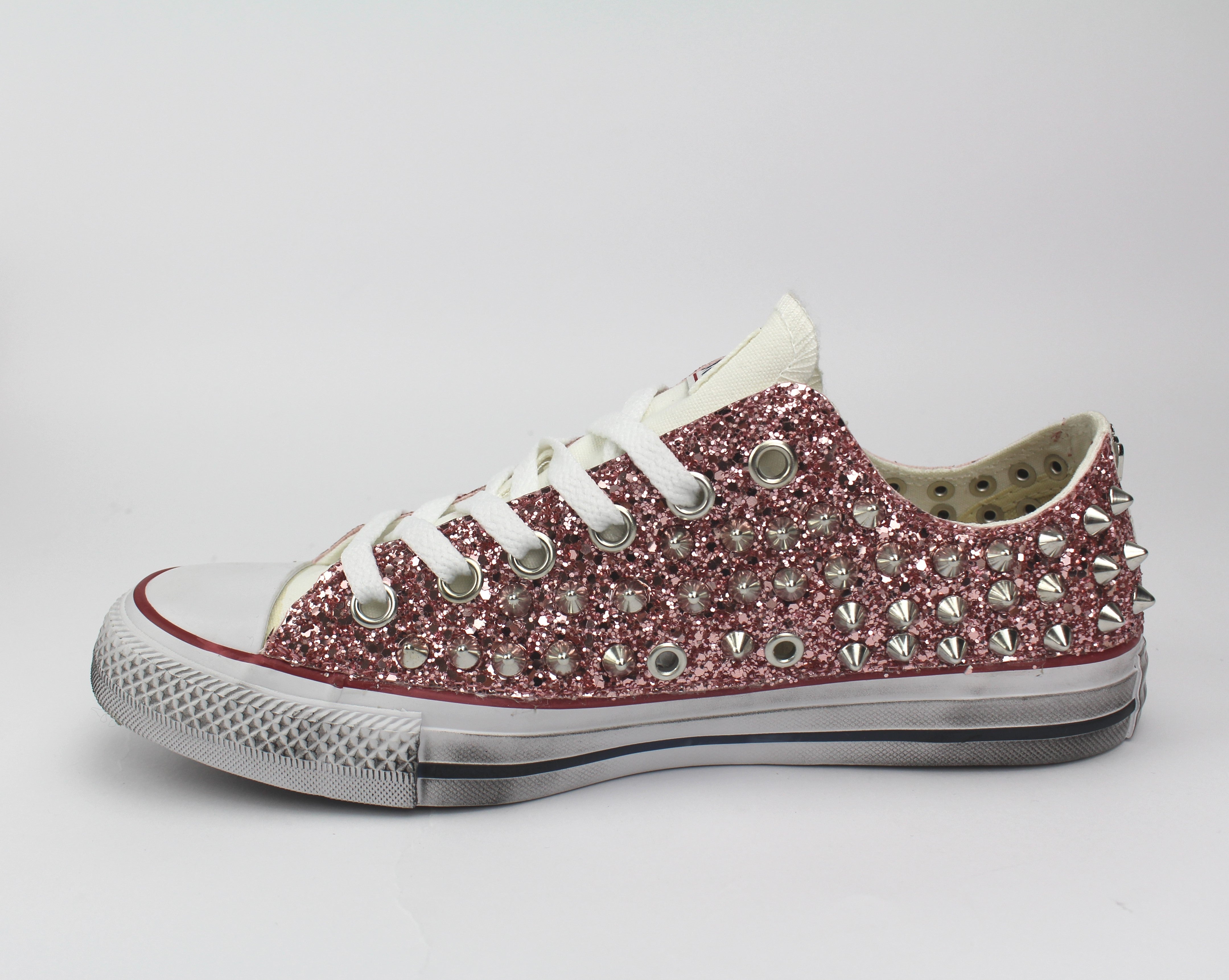 Converse All Star White bassa Glitter Pink & Borchie