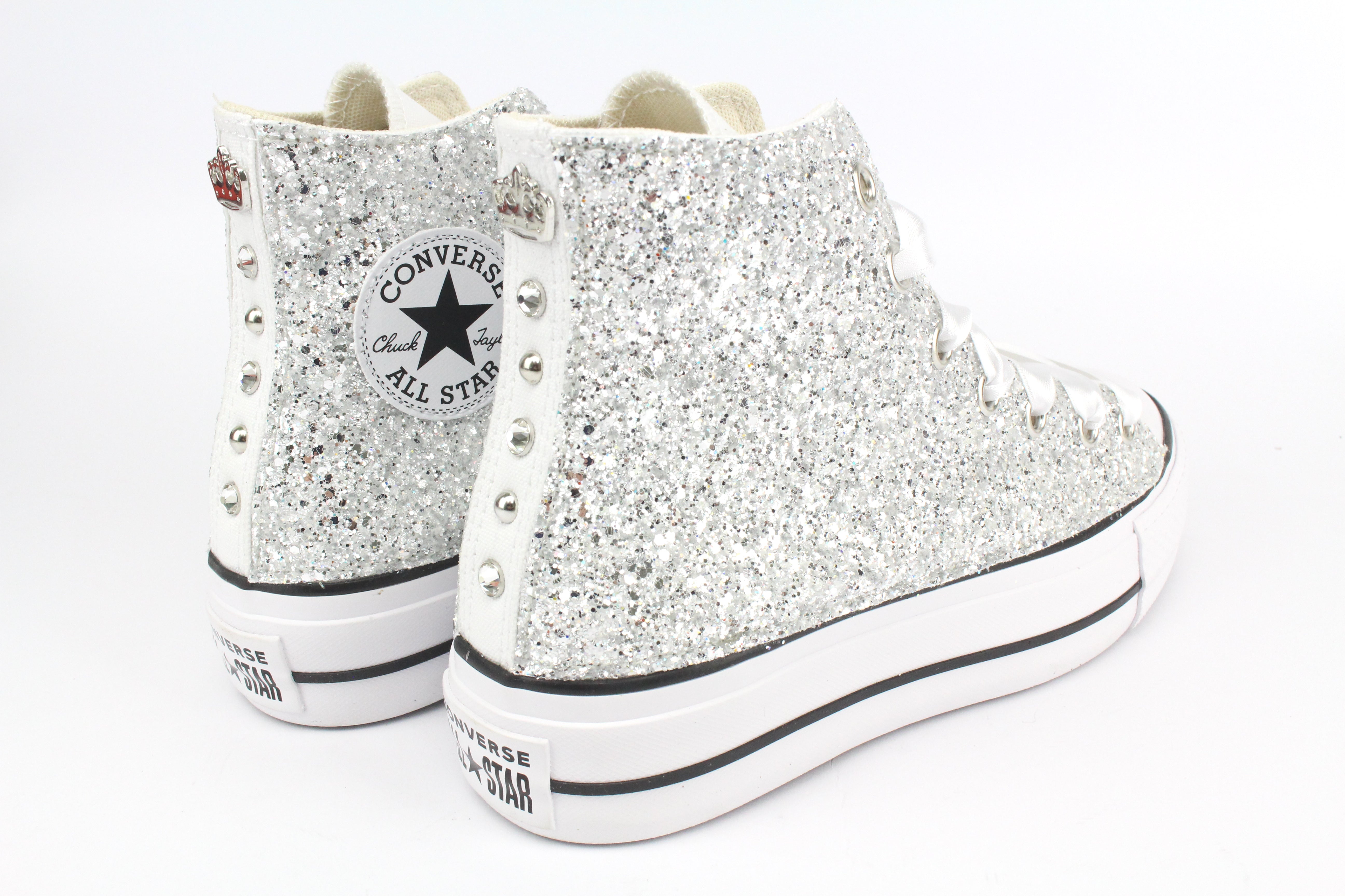 Converse All Star Platform Total Glitter Silver White & Strass