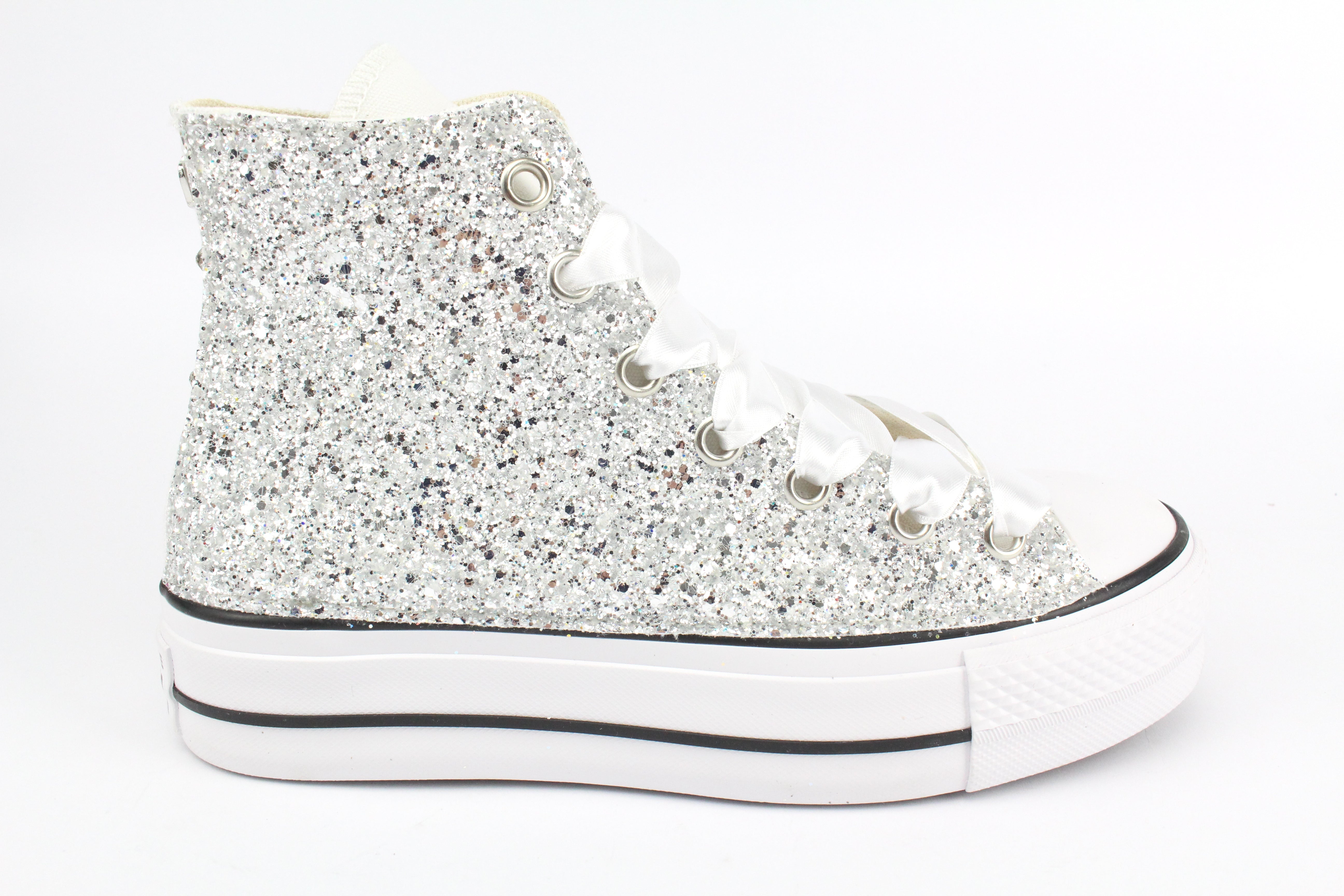 Converse All Star Platform Total Glitter Silver White & Strass