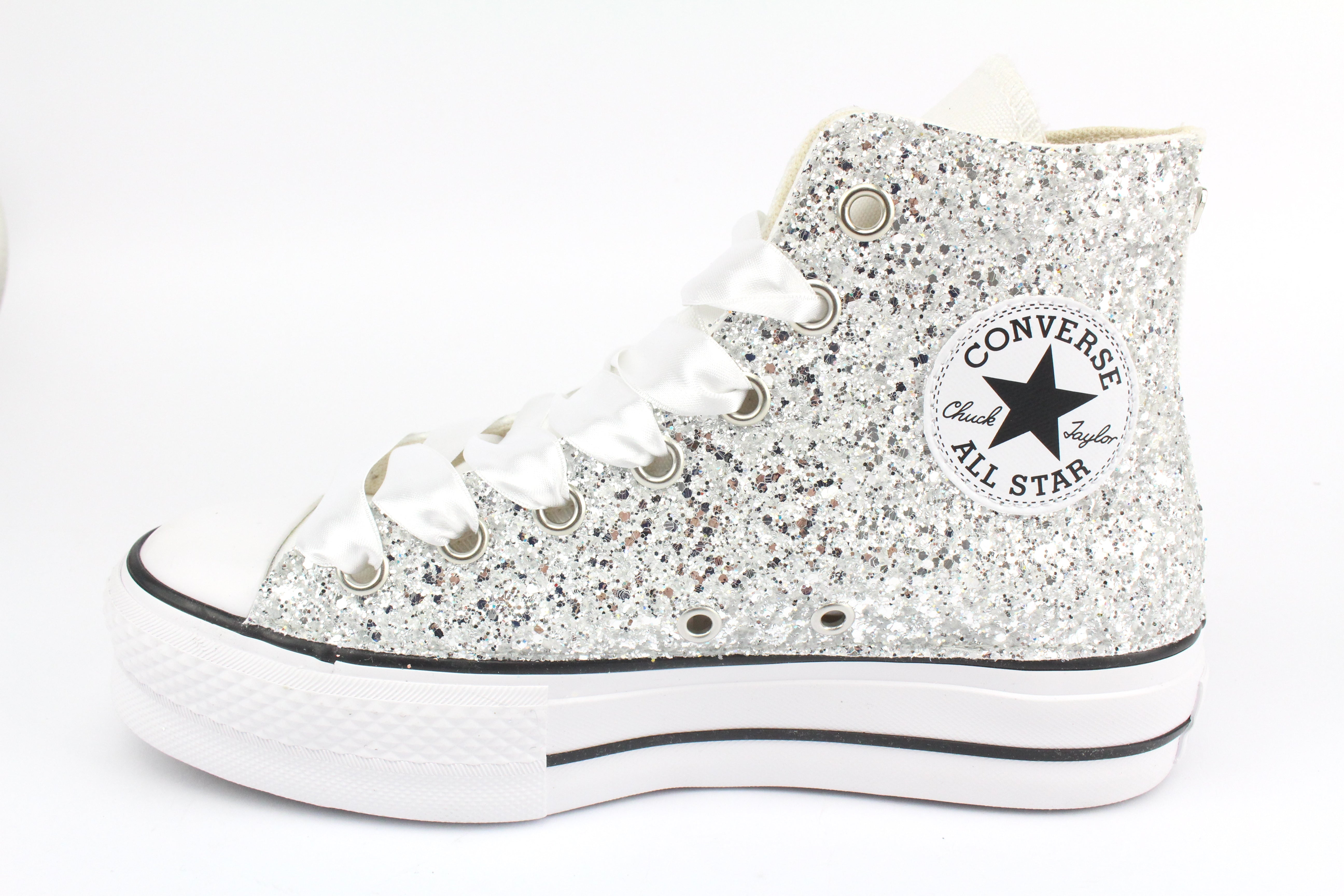 Converse All Star Platform Total Glitter Silver White & Strass