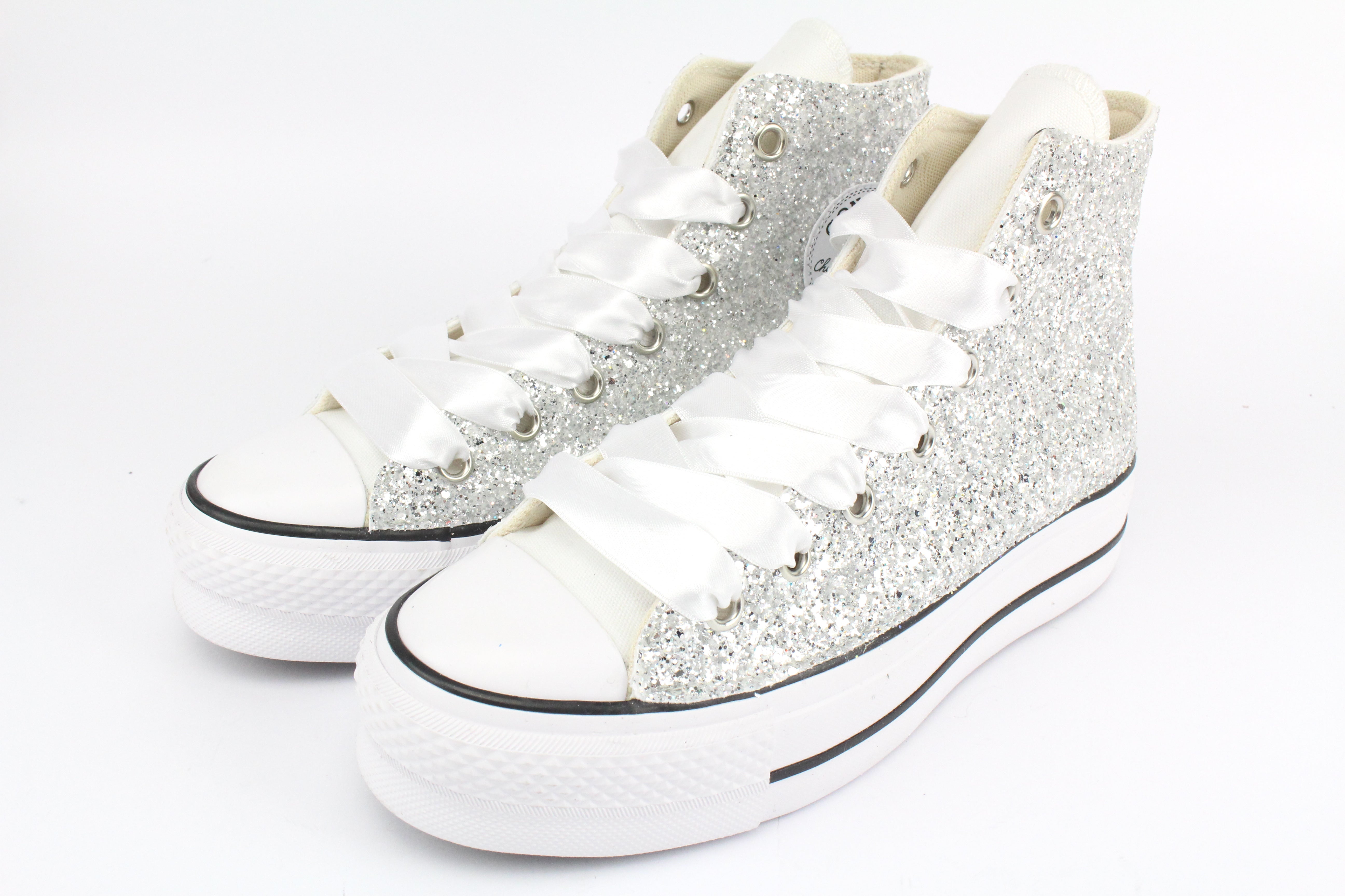 Converse All Star Platform Total Glitter Silver White & Strass