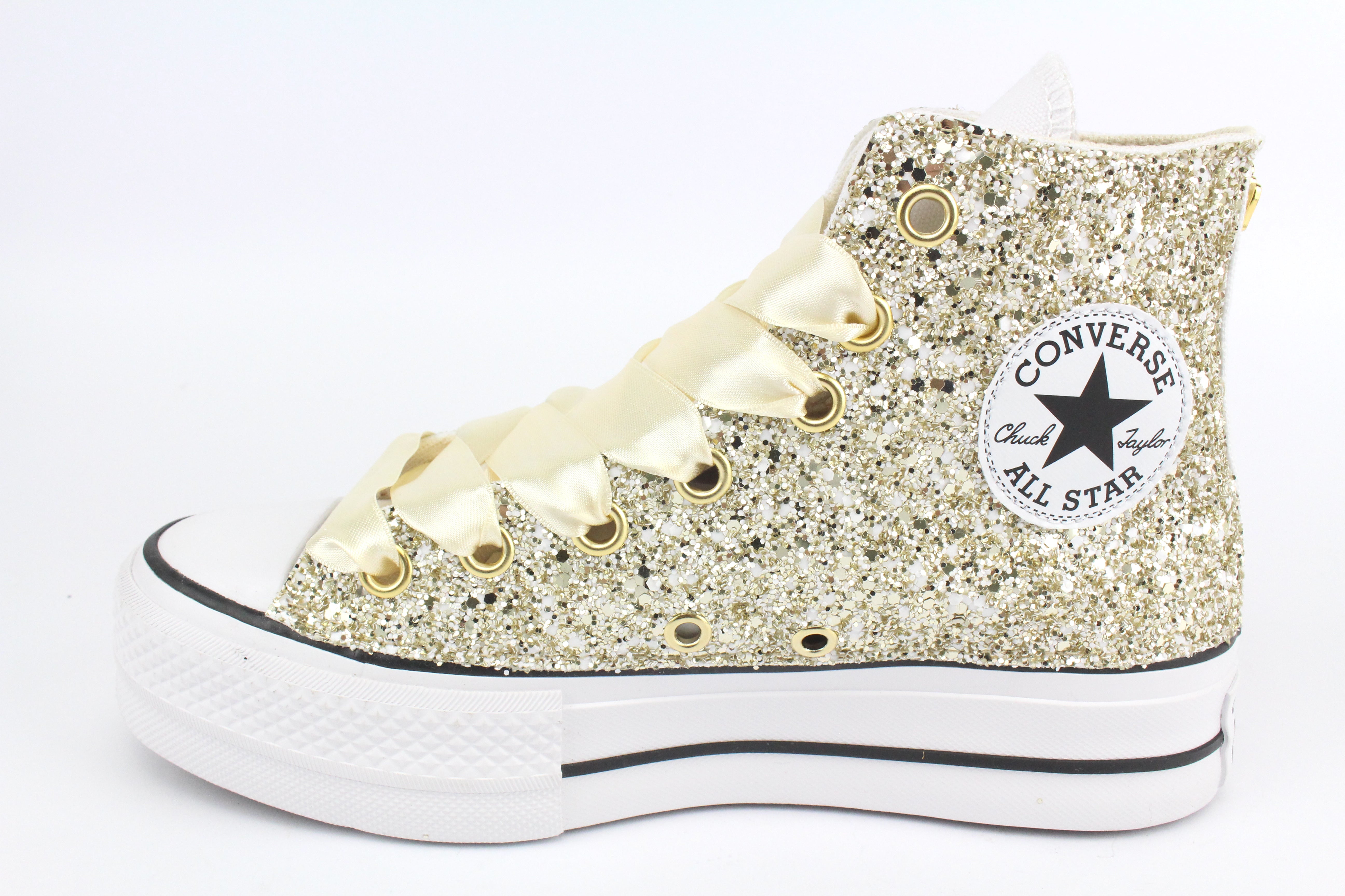 Converse All Star Platform Total Glitter Gold Champagne & Strass