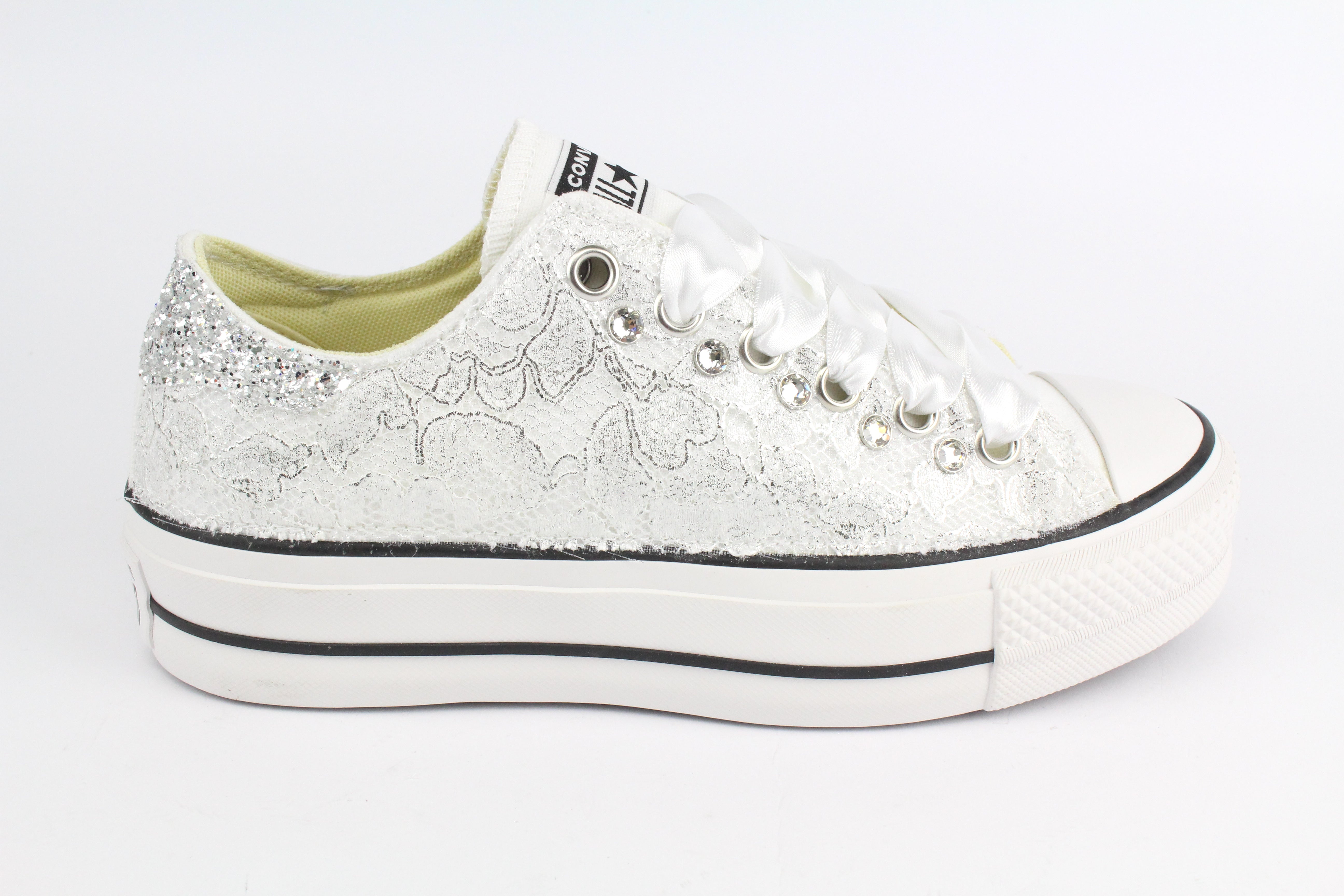 Converse All Star Platform Bassa Pizzo Argento & Strass