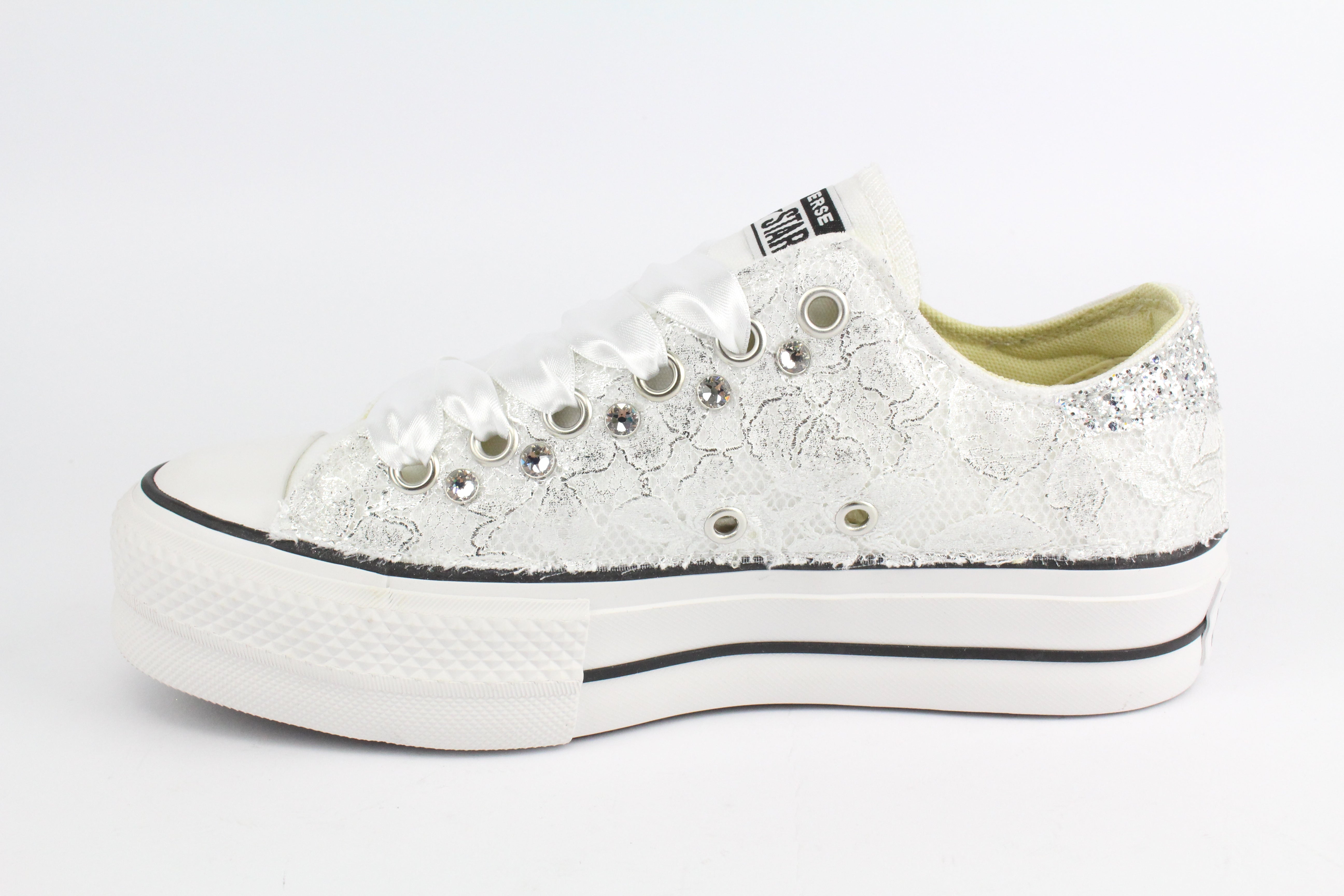 Converse All Star Platform Bassa Pizzo Argento & Strass