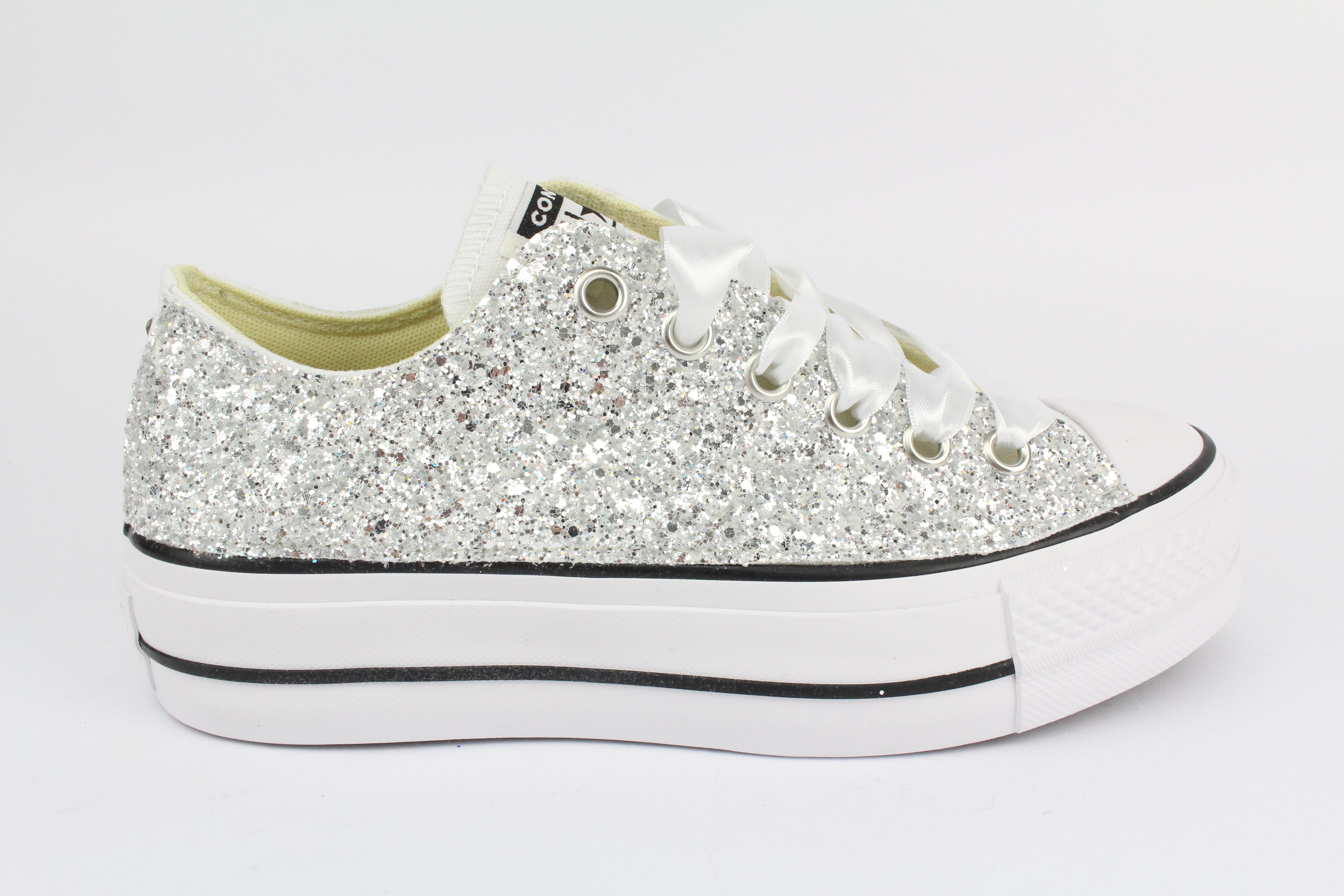 Converse All Star Platform Bassa Total Glitter Silver White & Strass