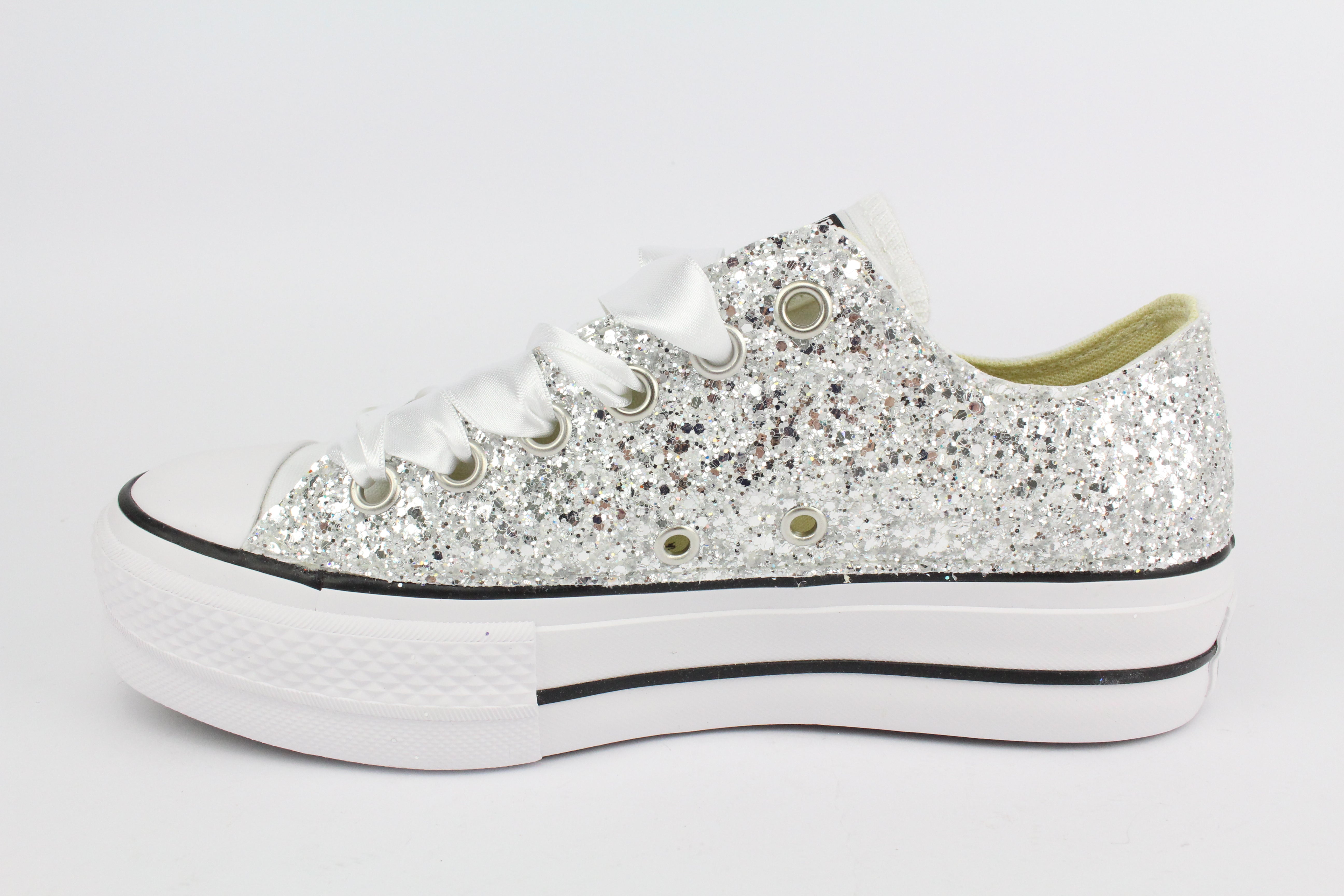 Converse All Star Platform Bassa Total Glitter Silver White & Strass