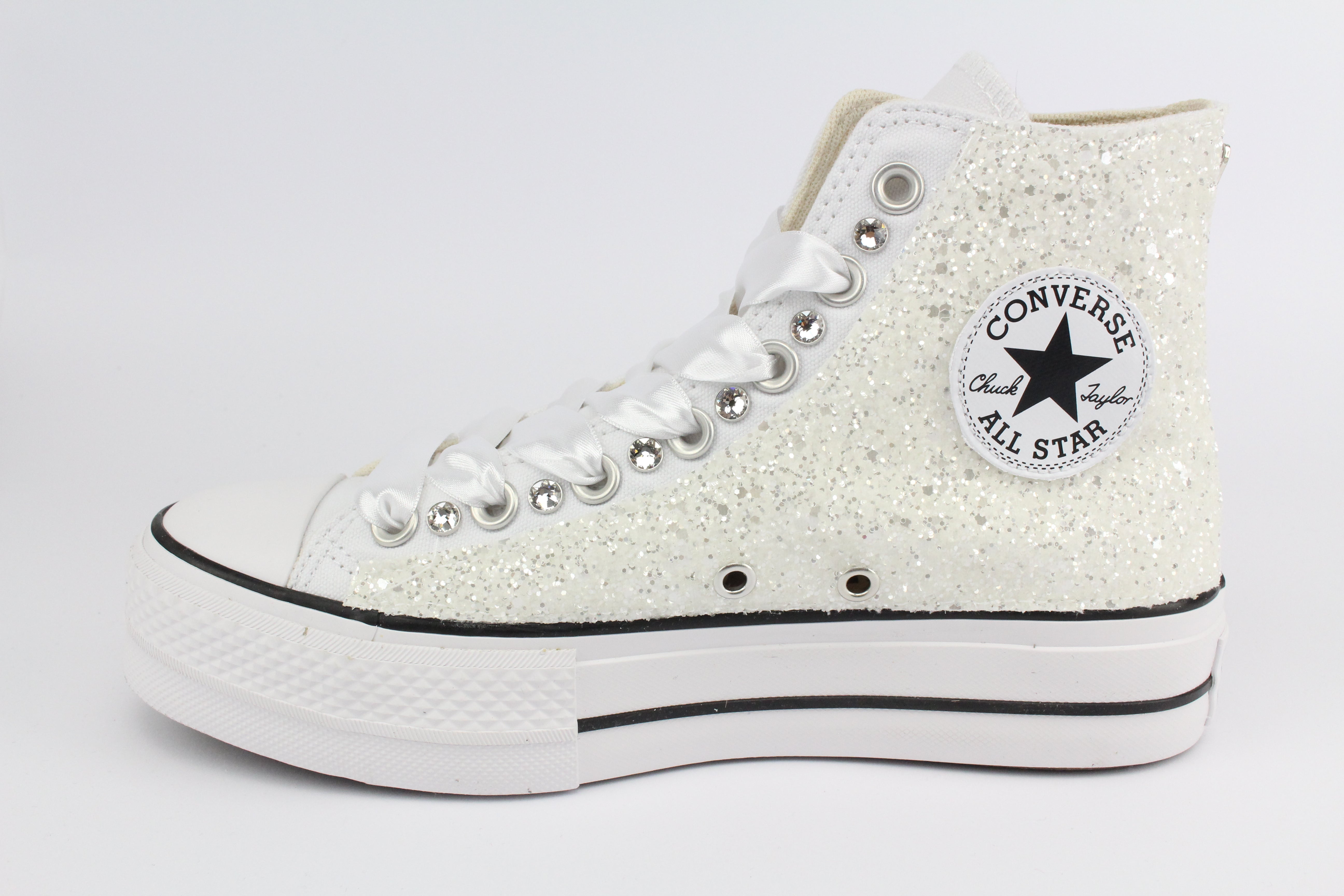 Converse All Star Platform White Glitter White & Strass