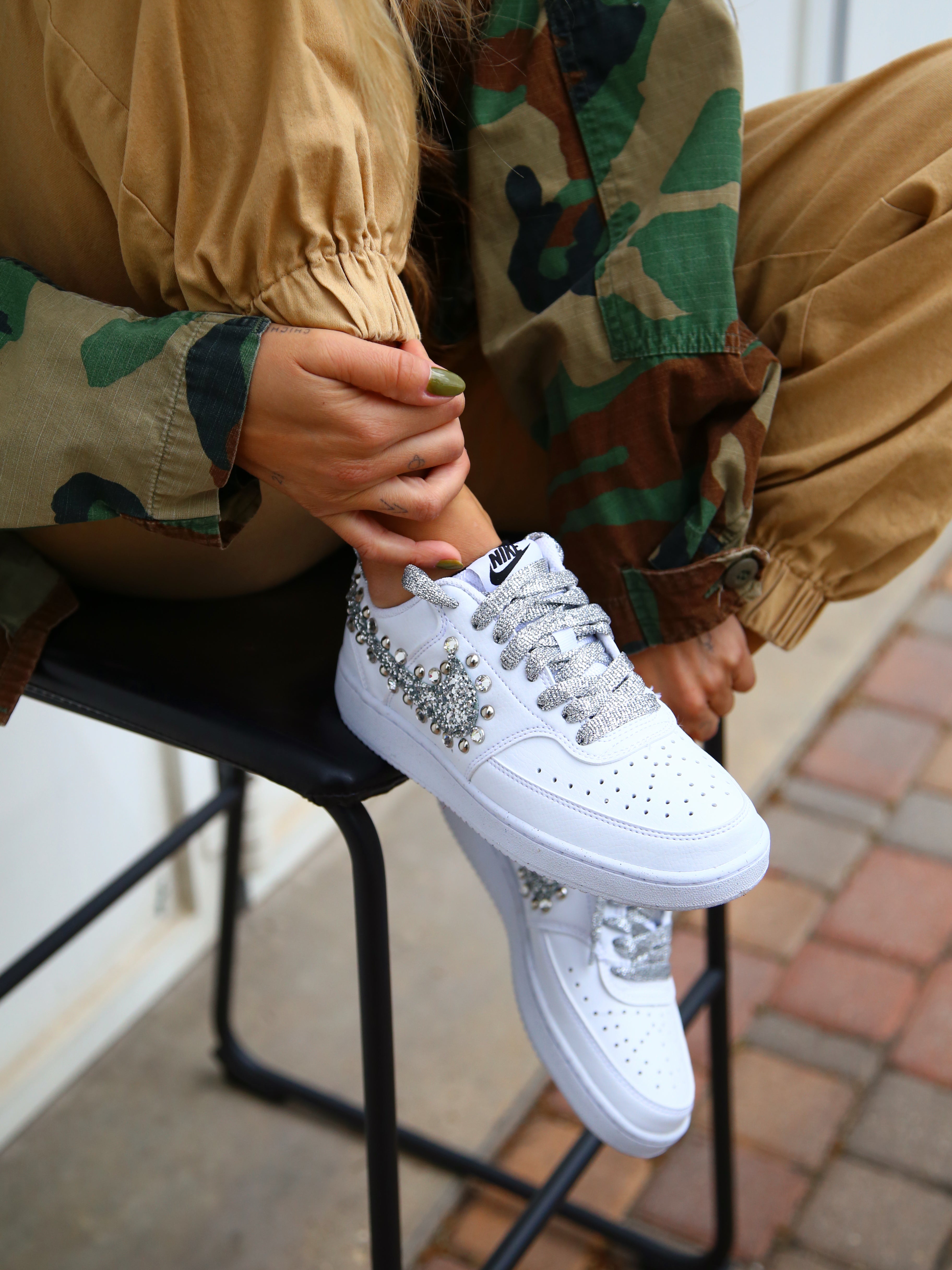 Nike Court Vision Low Silver Glitter & Strass