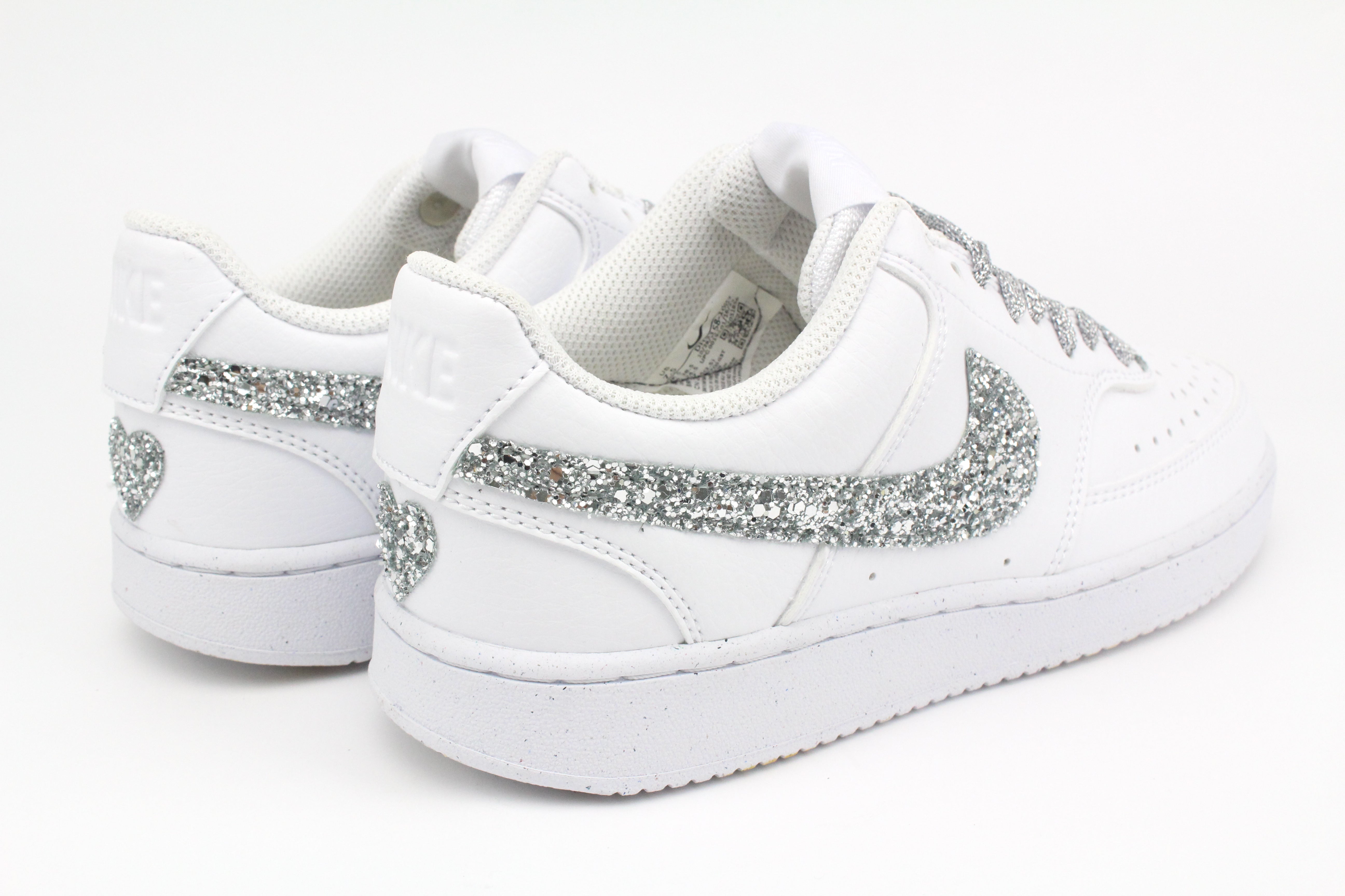 Nike Court Vision Low Silver Glitter e cuore