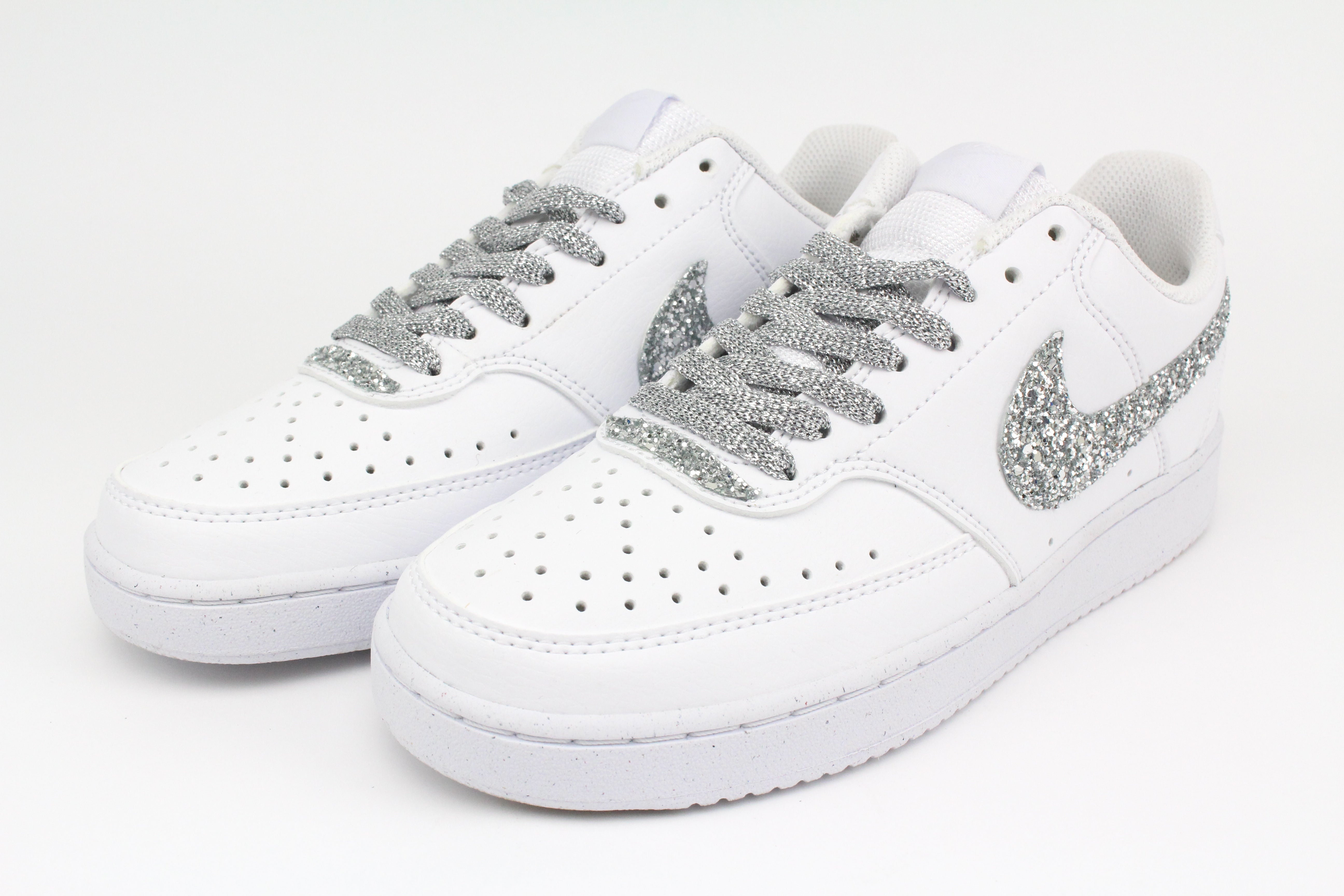 Nike Court Vision Low Silver Glitter e cuore