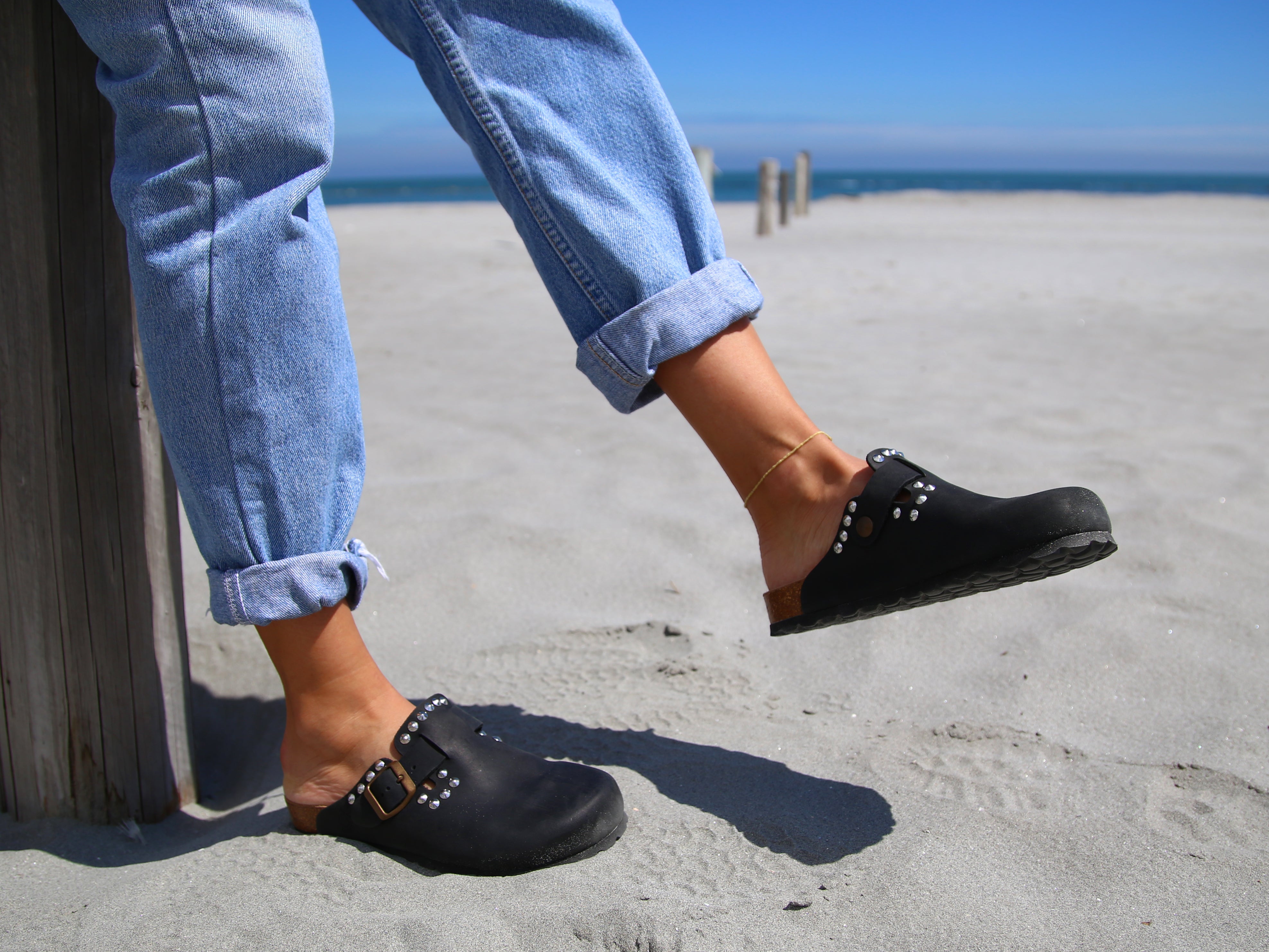 Sandali Sabot Pelle Borchie Silver