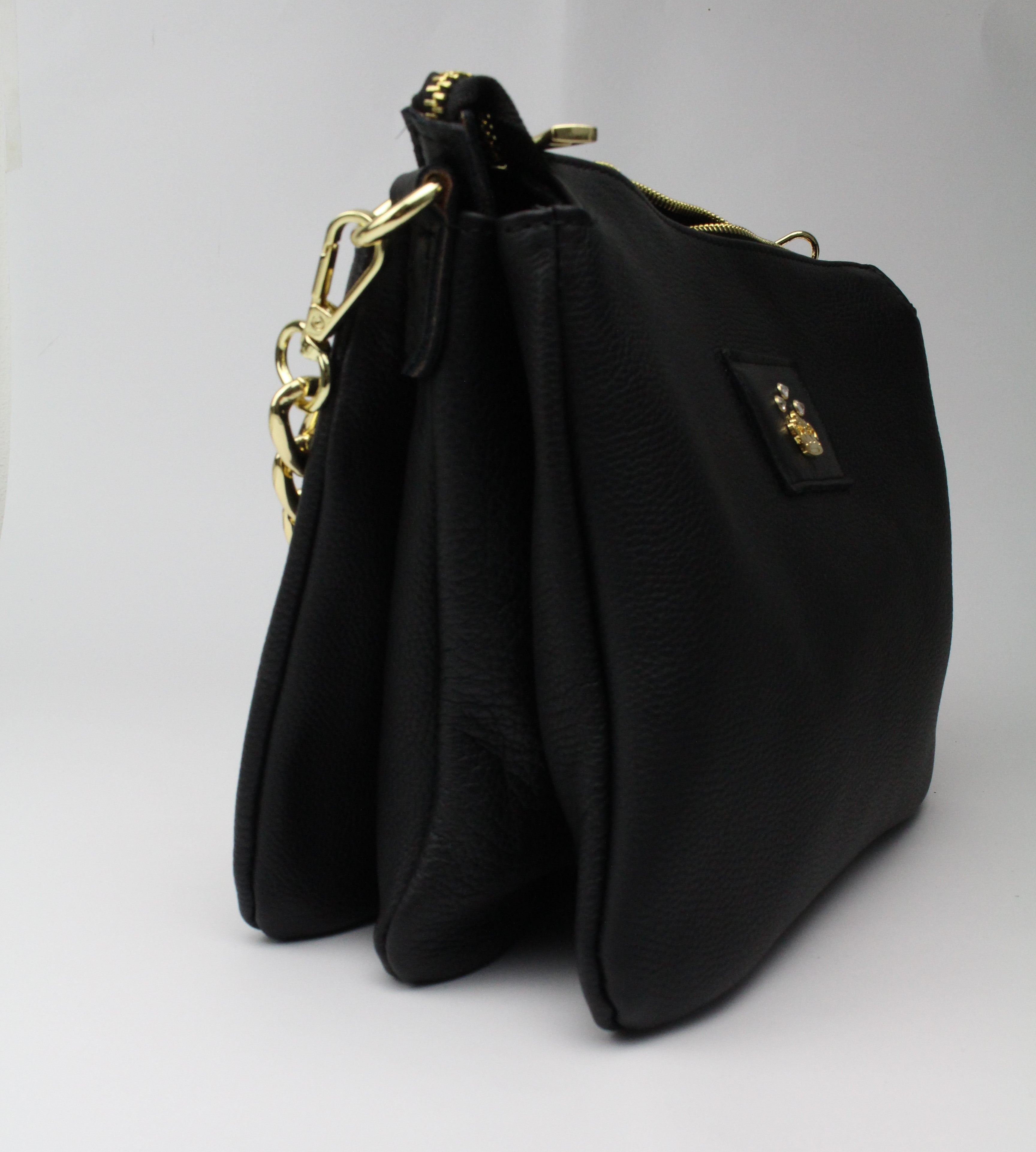 Pochette Pelle Nera Corona & strass