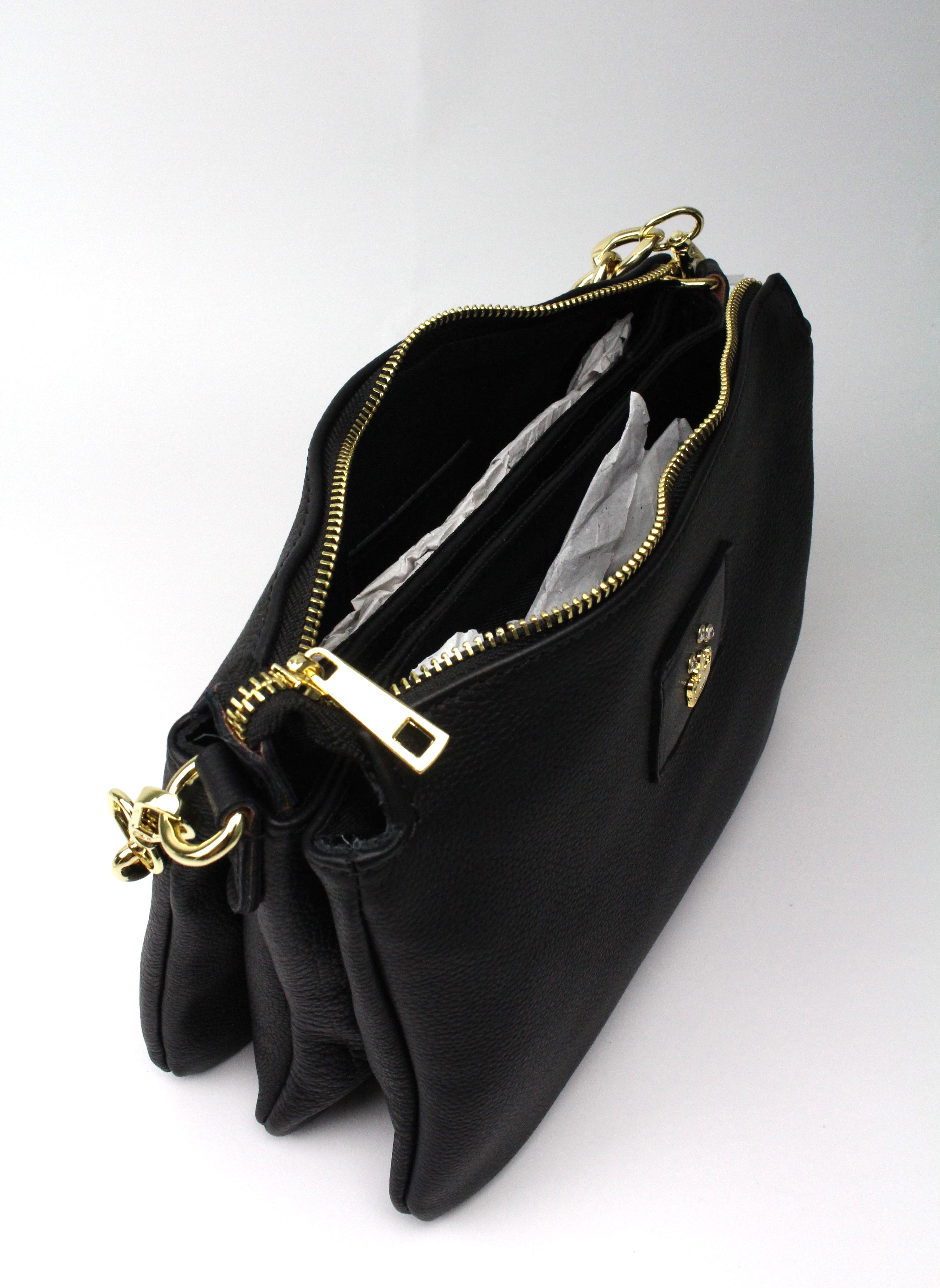 Pochette Pelle Nera Corona & strass