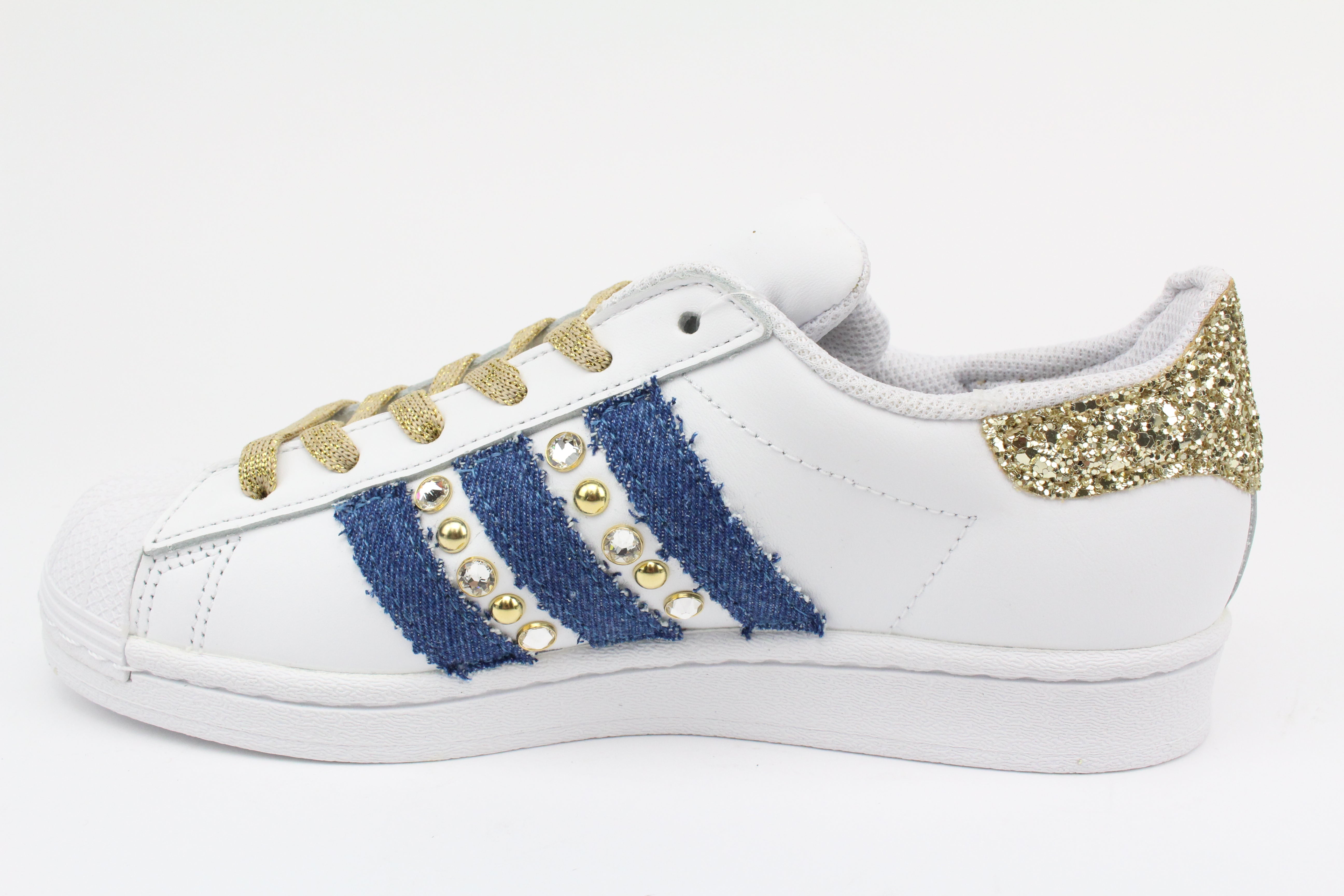 Adidas Superstar Denim Jeans Strass & Cuore Rosso