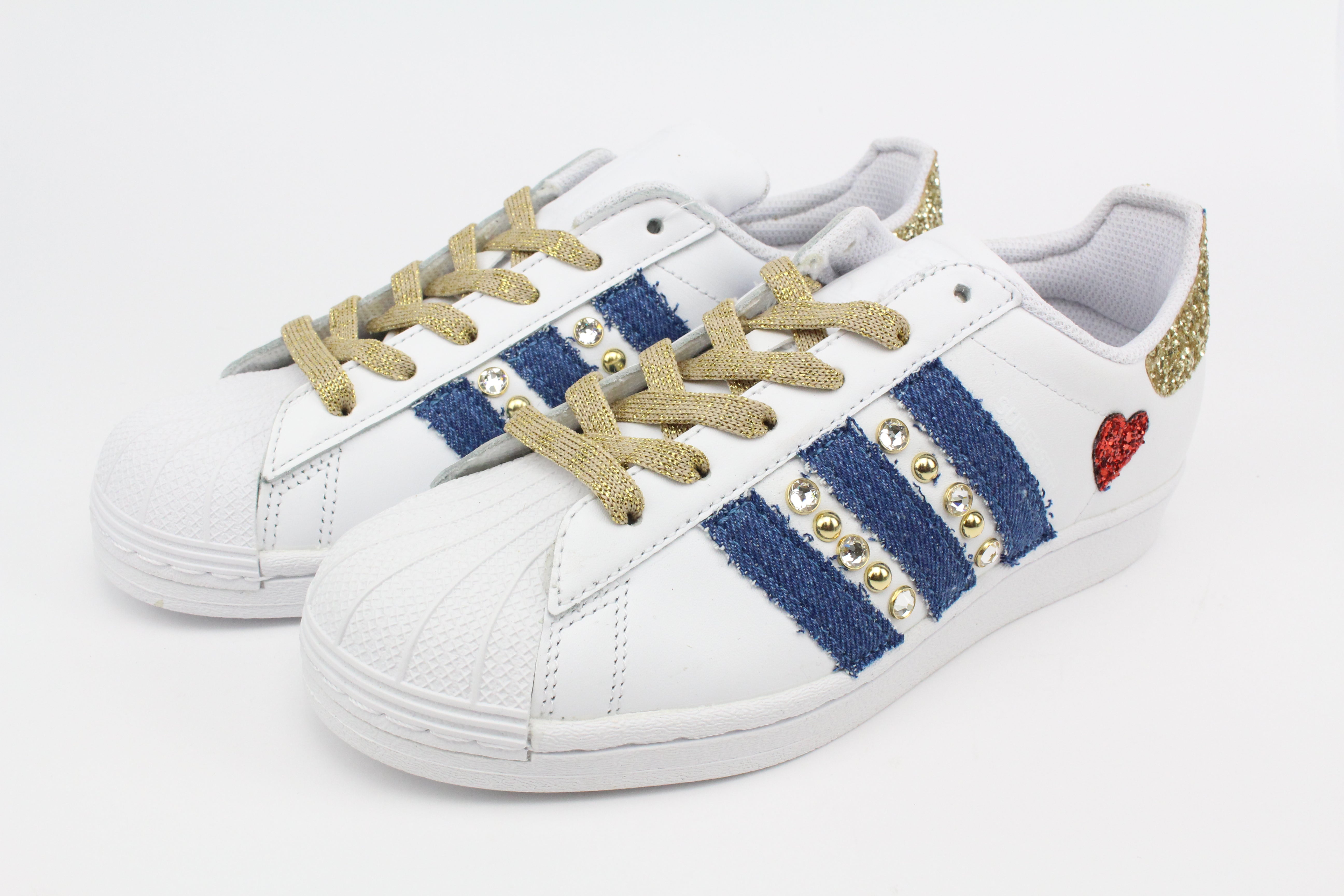 Adidas Superstar Denim Jeans Strass & Cuore Rosso