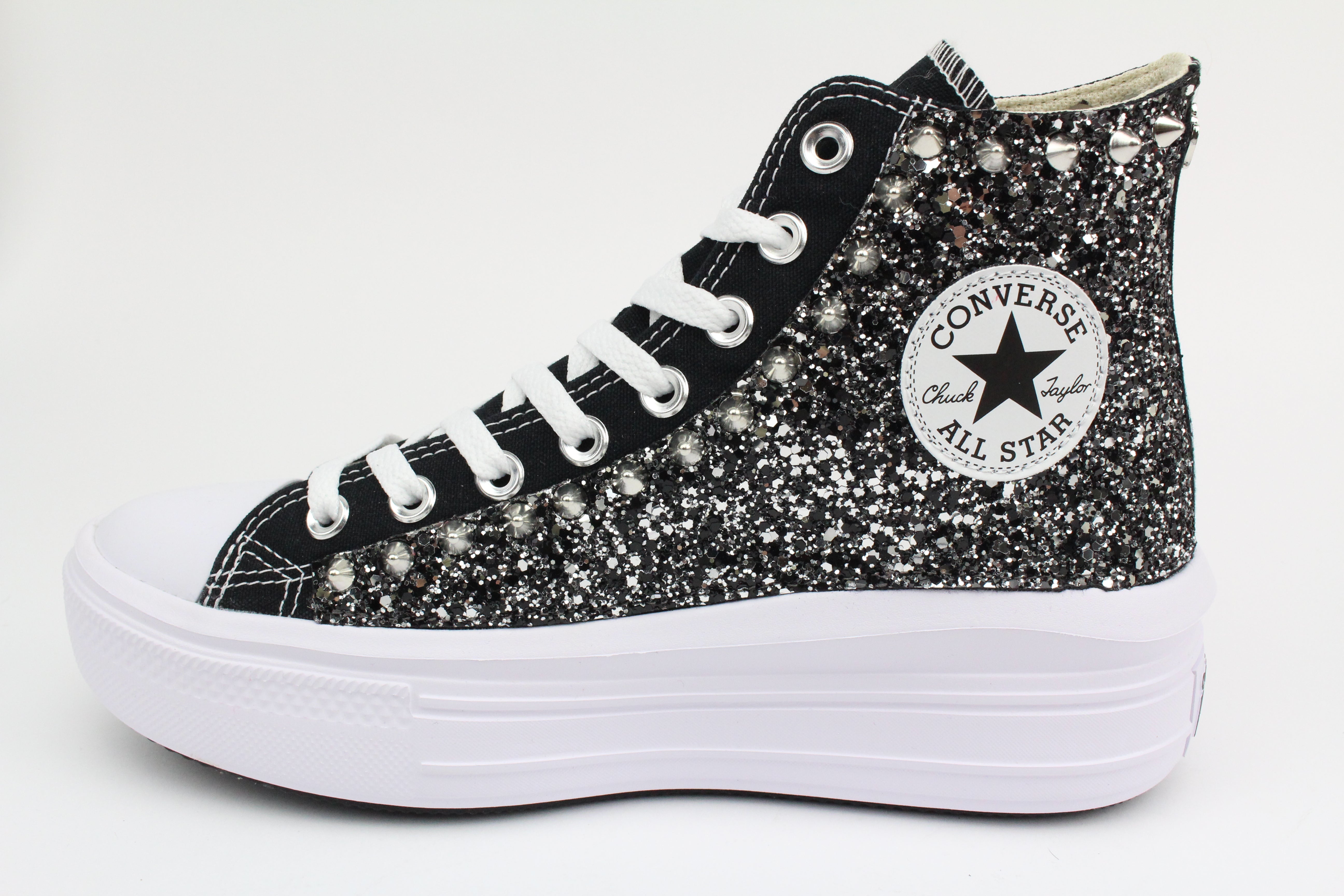 Converse All Star Move Black Total Glitter & Borchie