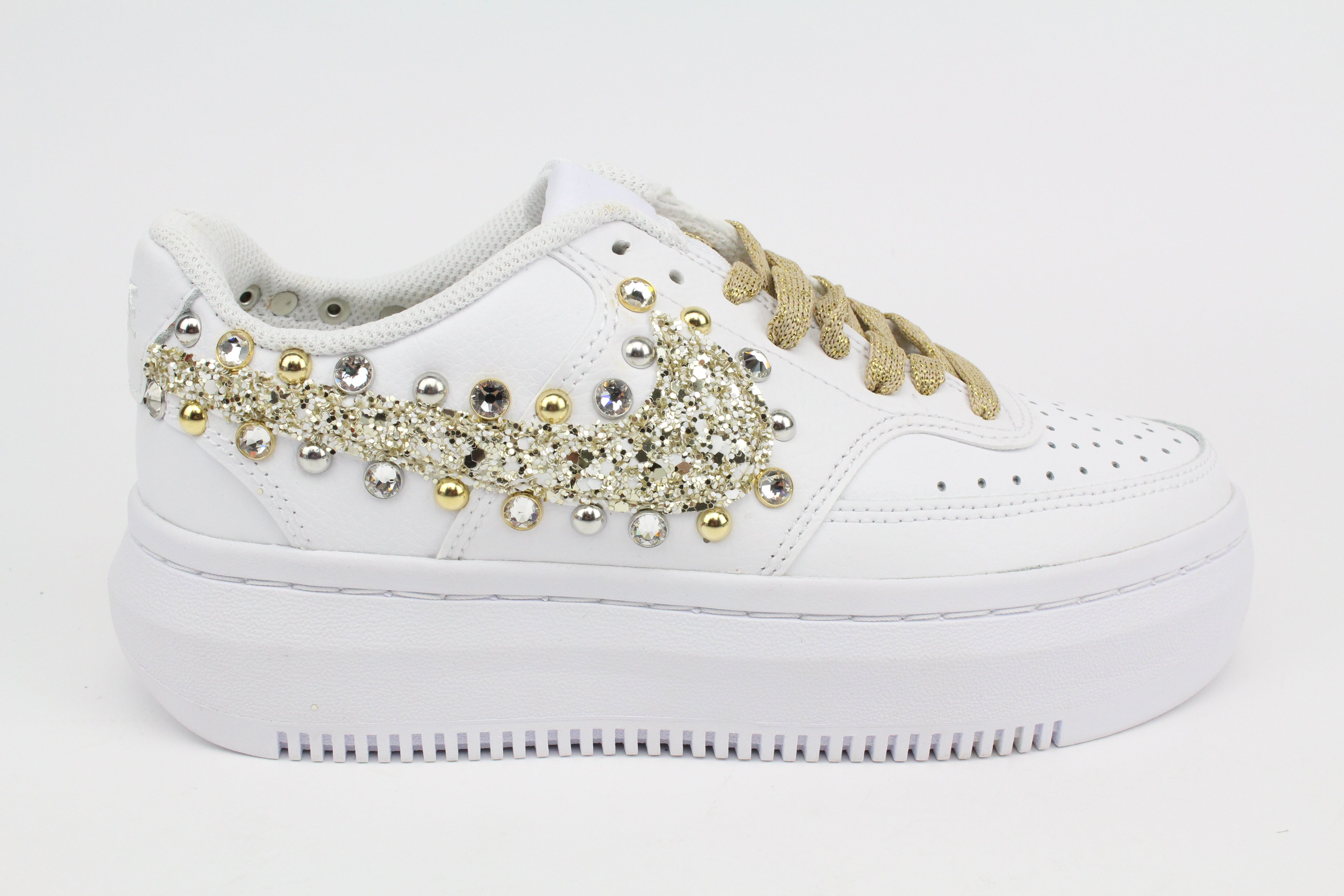 Nike Court Vision Low Platform Champagne Glitter Borchie & Strass