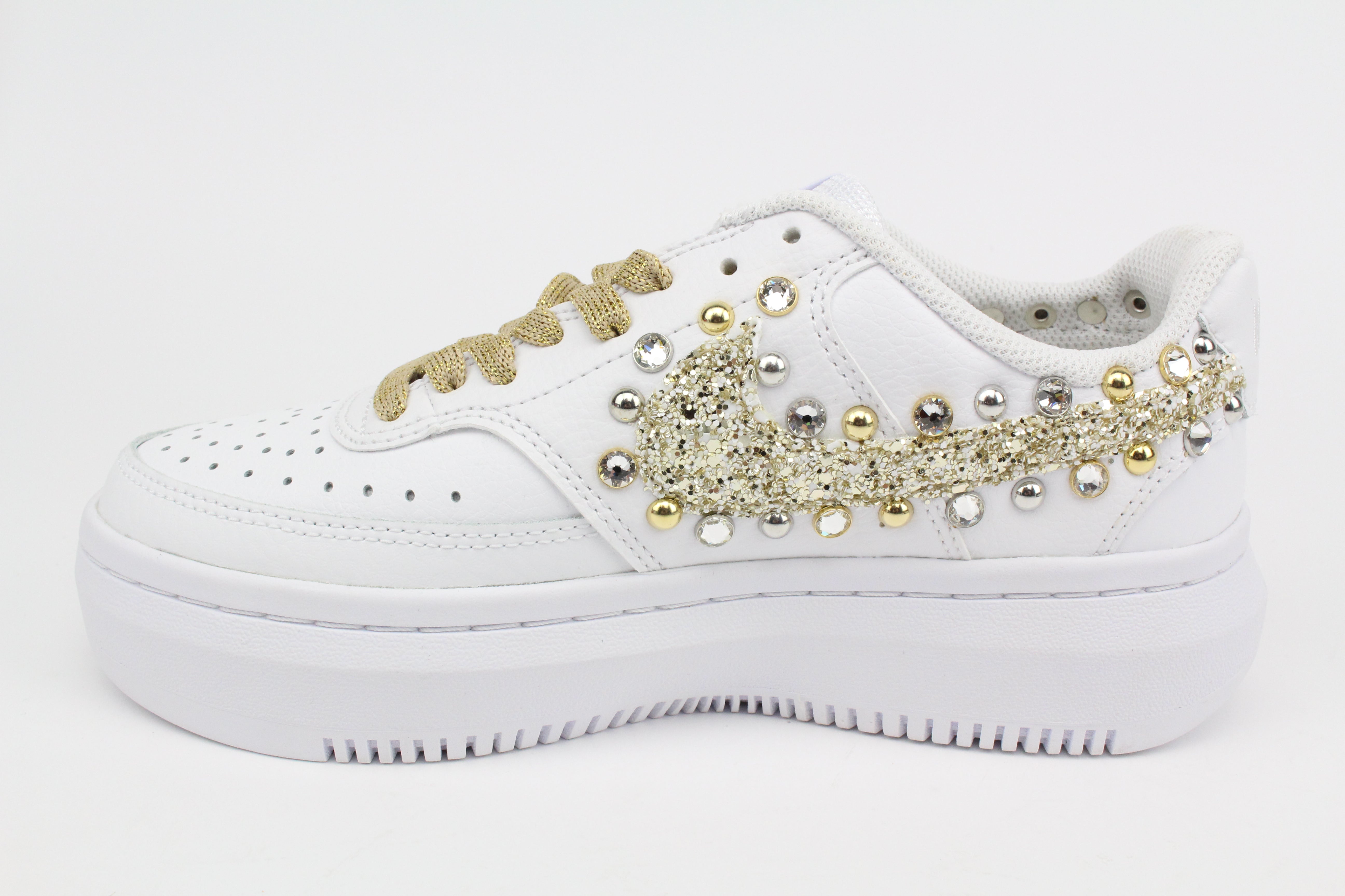 Nike Court Vision Low Platform Champagne Glitter Borchie & Strass