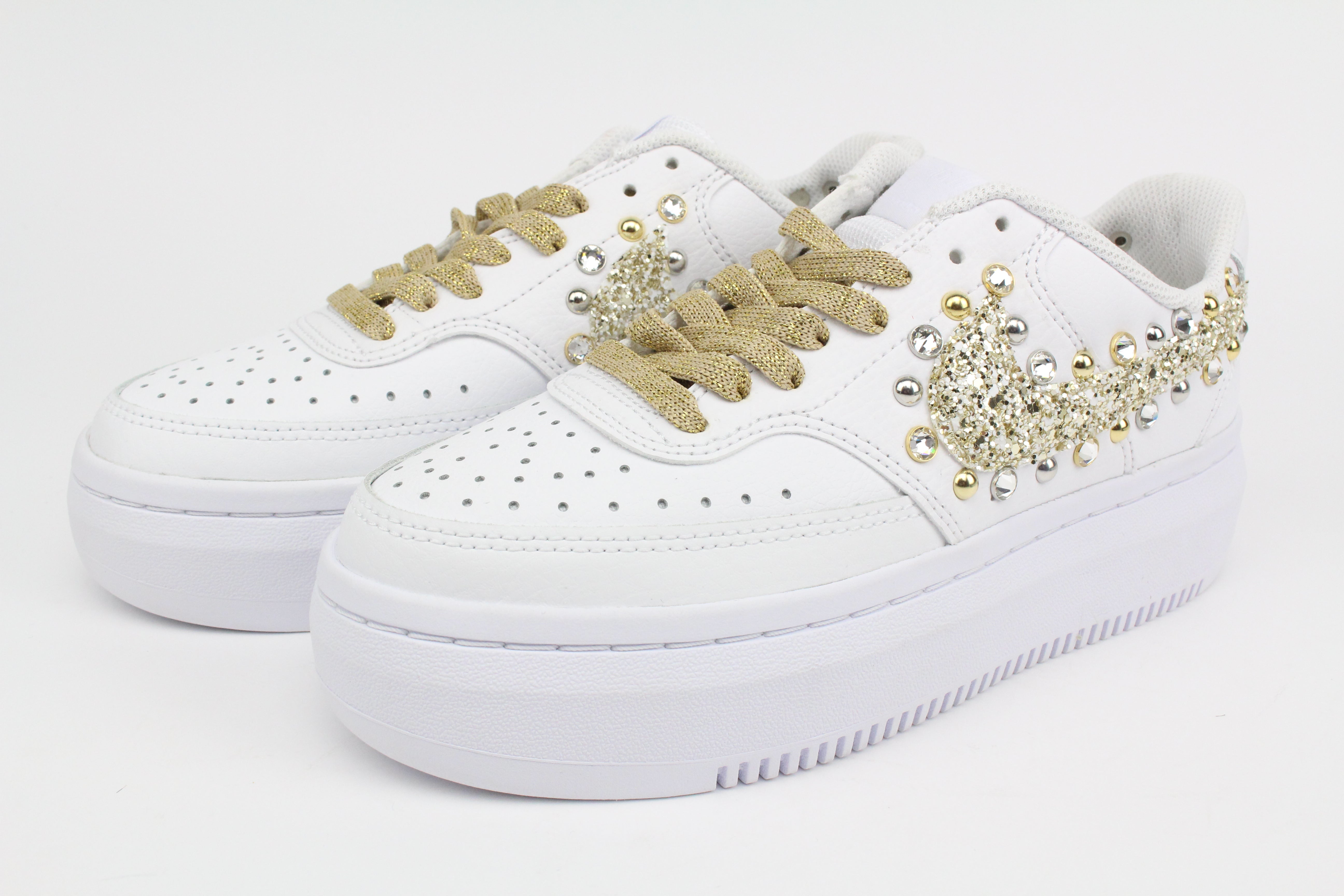Nike Court Vision Low Platform Champagne Glitter Borchie & Strass