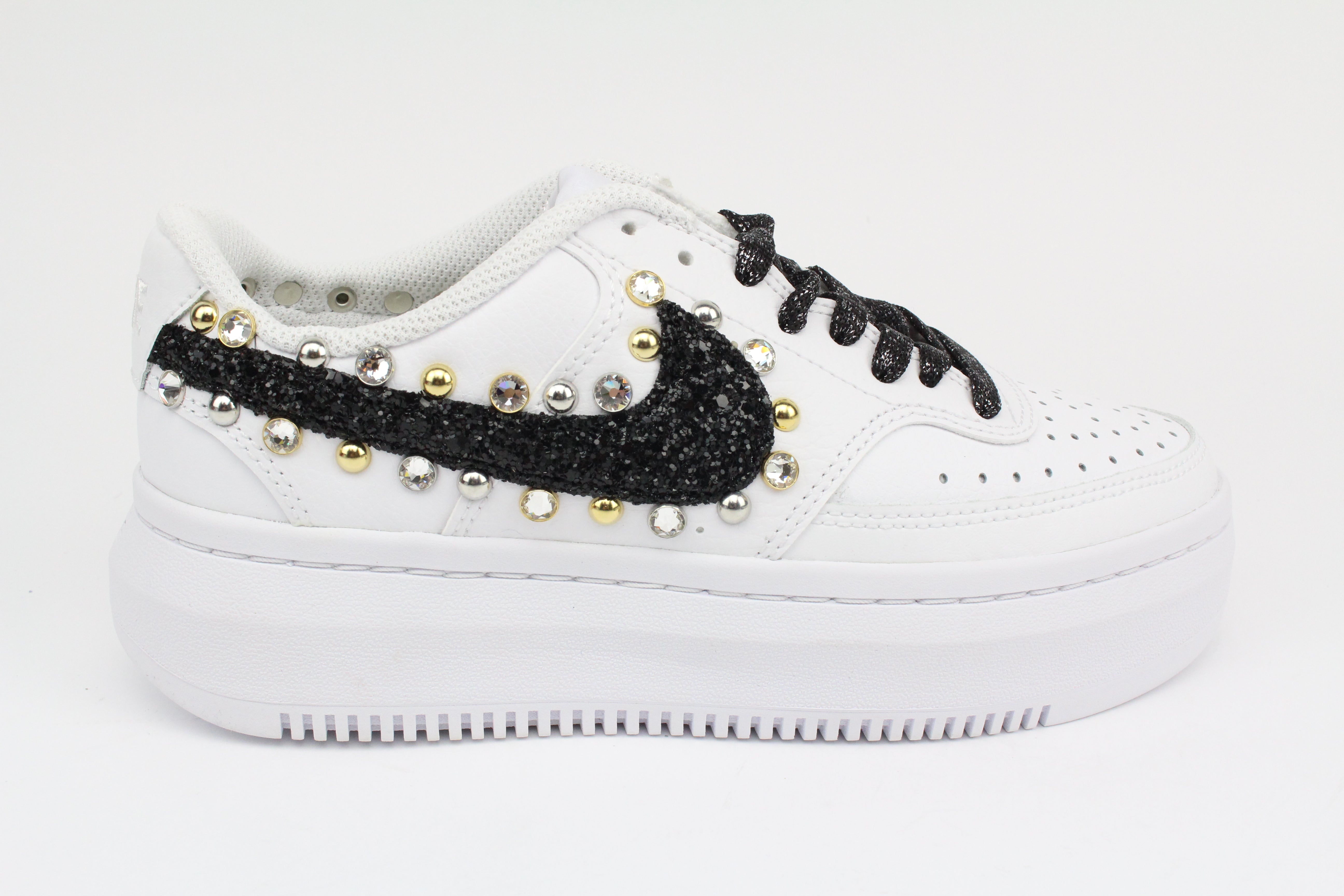 Nike Court Vision Low Platform Black Glitter Borchie & Strass