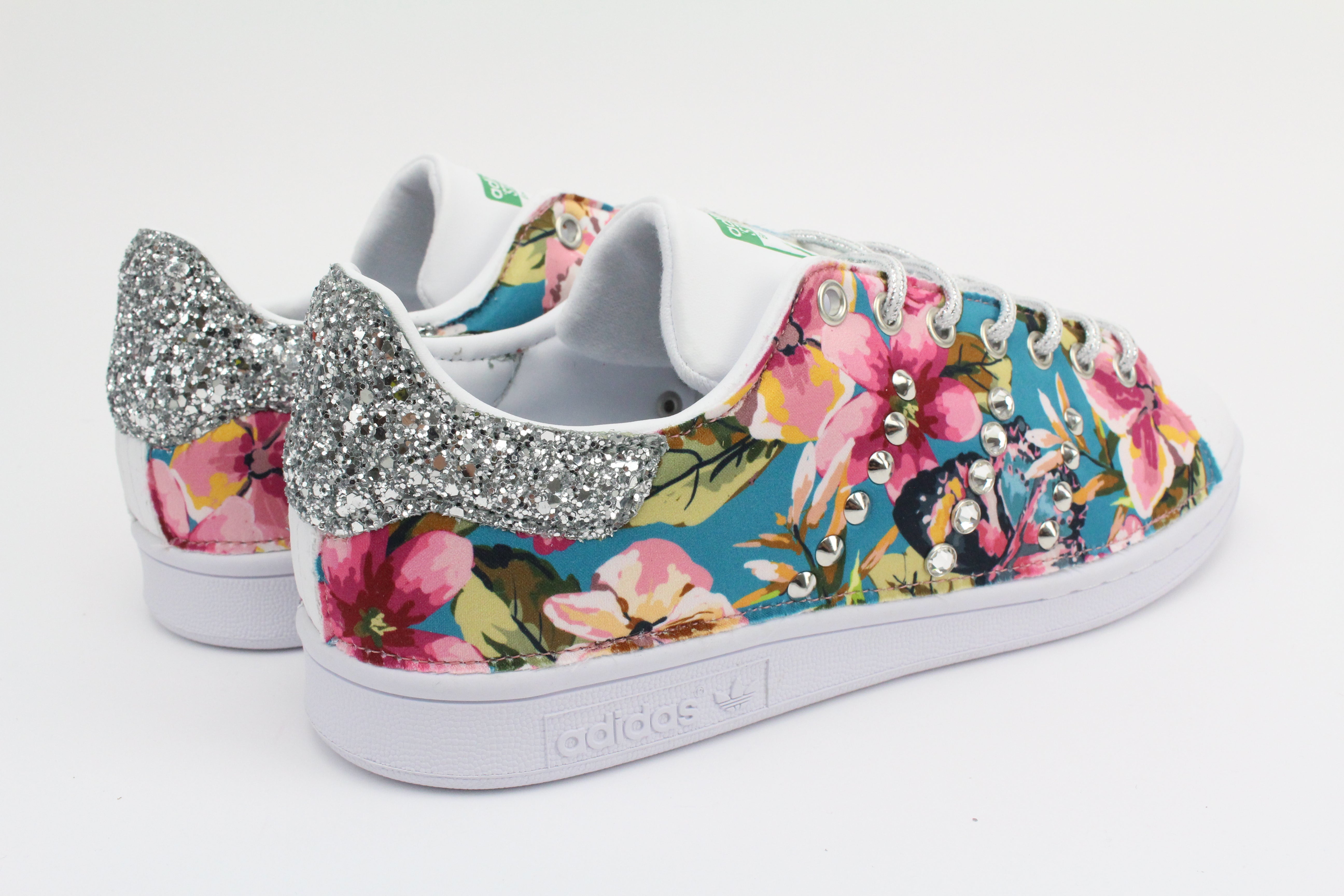 Adidas Stan Smith Fiori Silver Glitter & Borchie