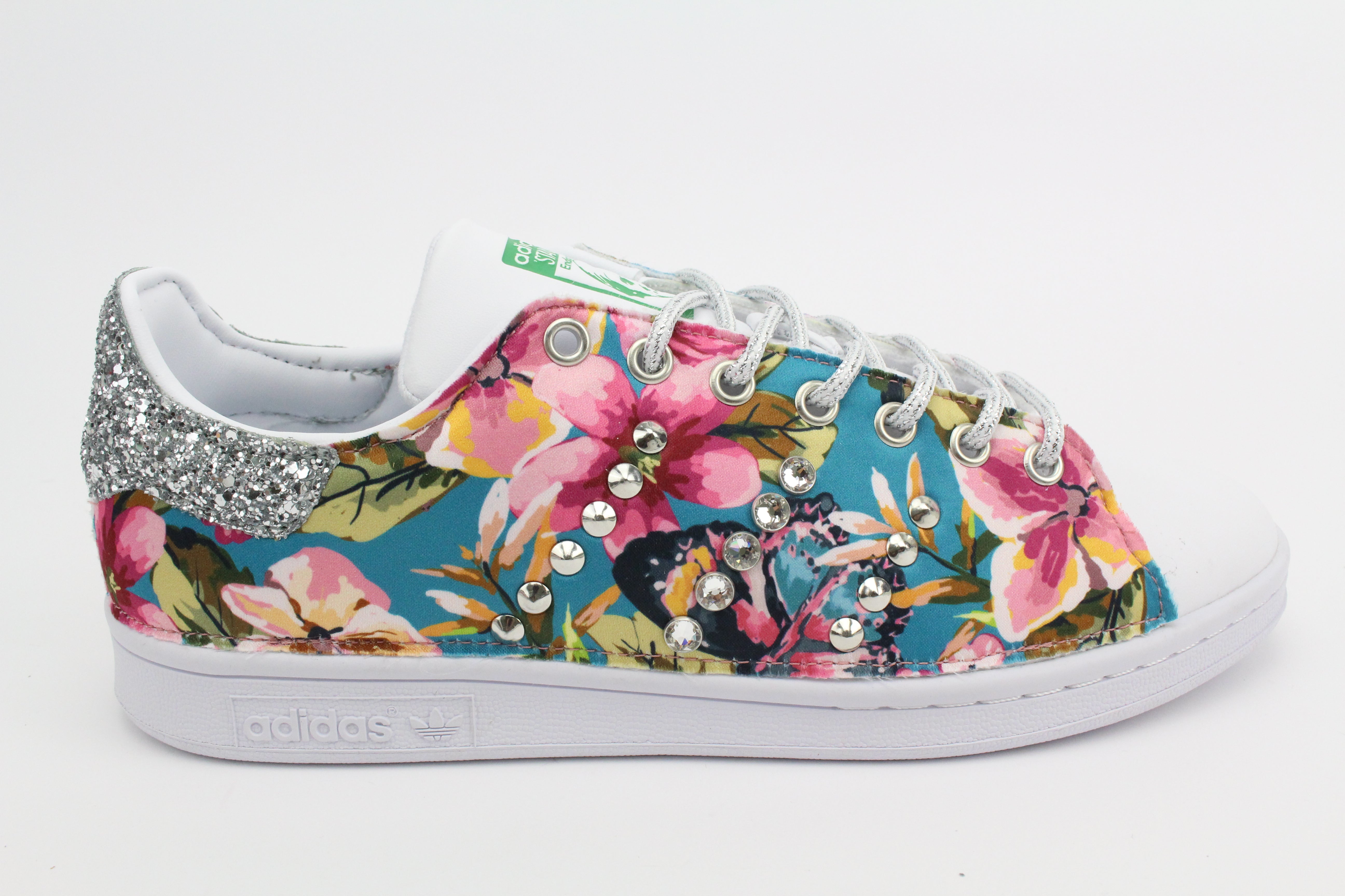 Adidas Stan Smith Fiori Silver Glitter & Borchie
