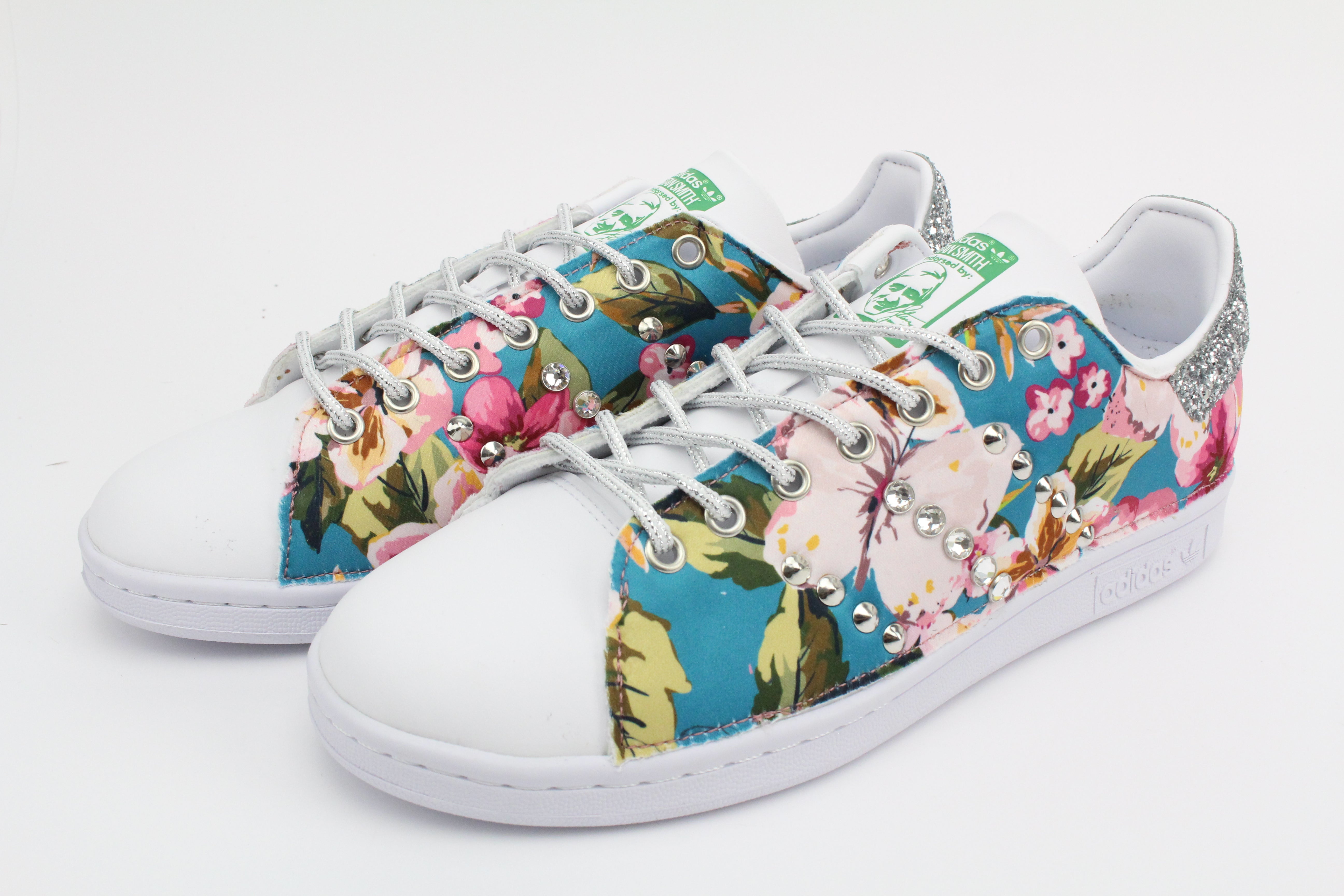 Adidas Stan Smith Fiori Silver Glitter & Borchie