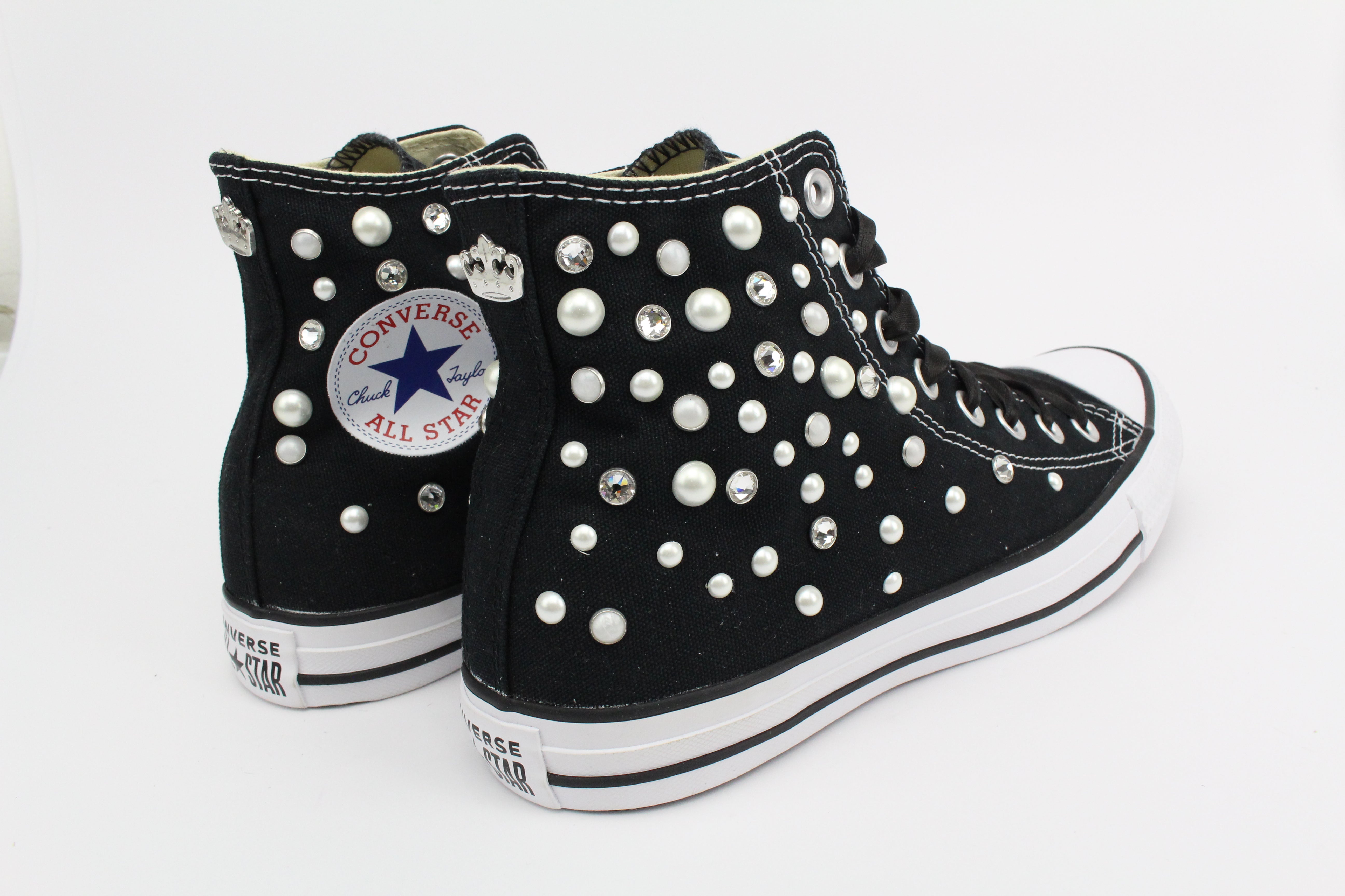 Converse All Star Black Perle Strass & Lacci Raso