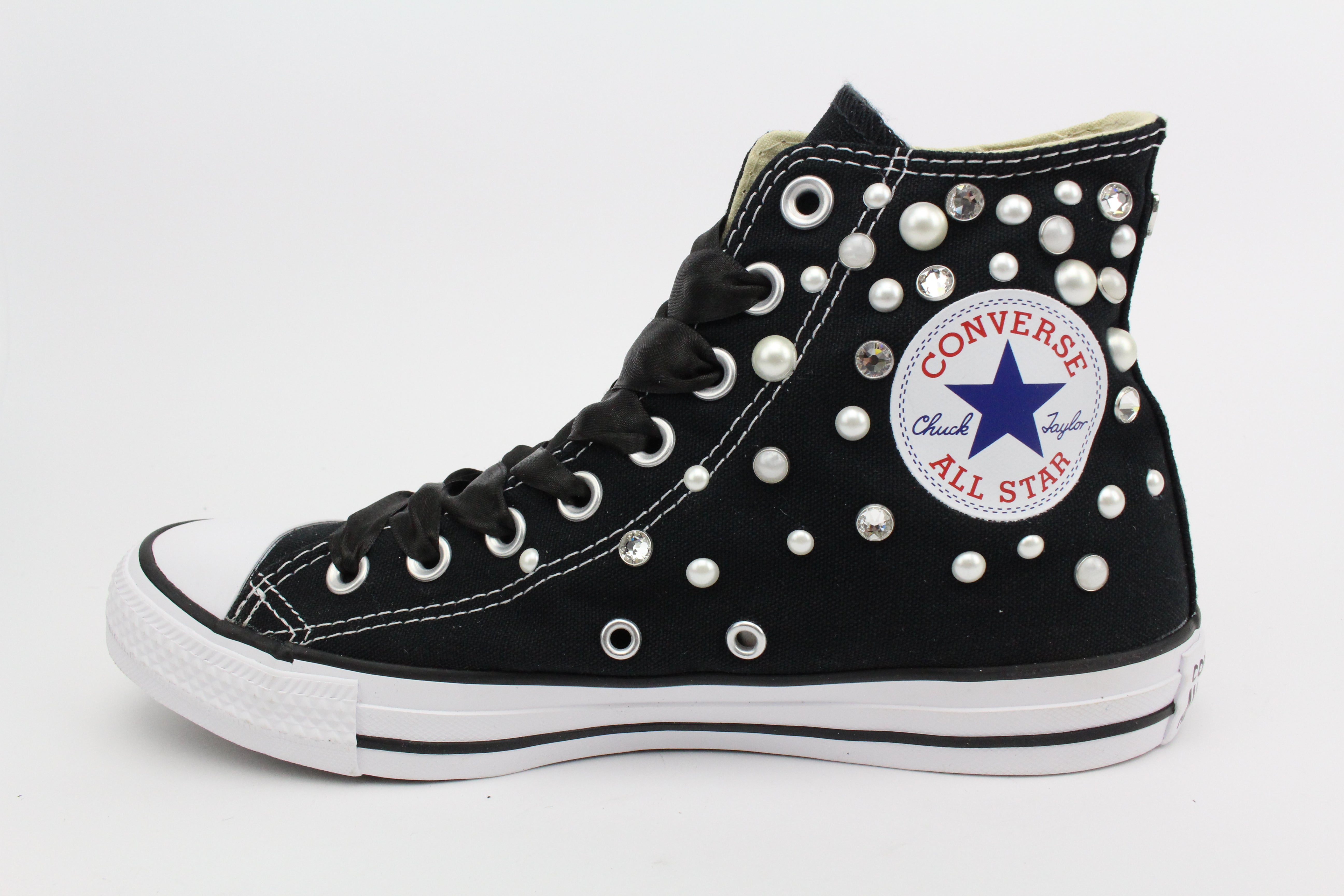 Converse All Star Black Perle Strass & Lacci Raso