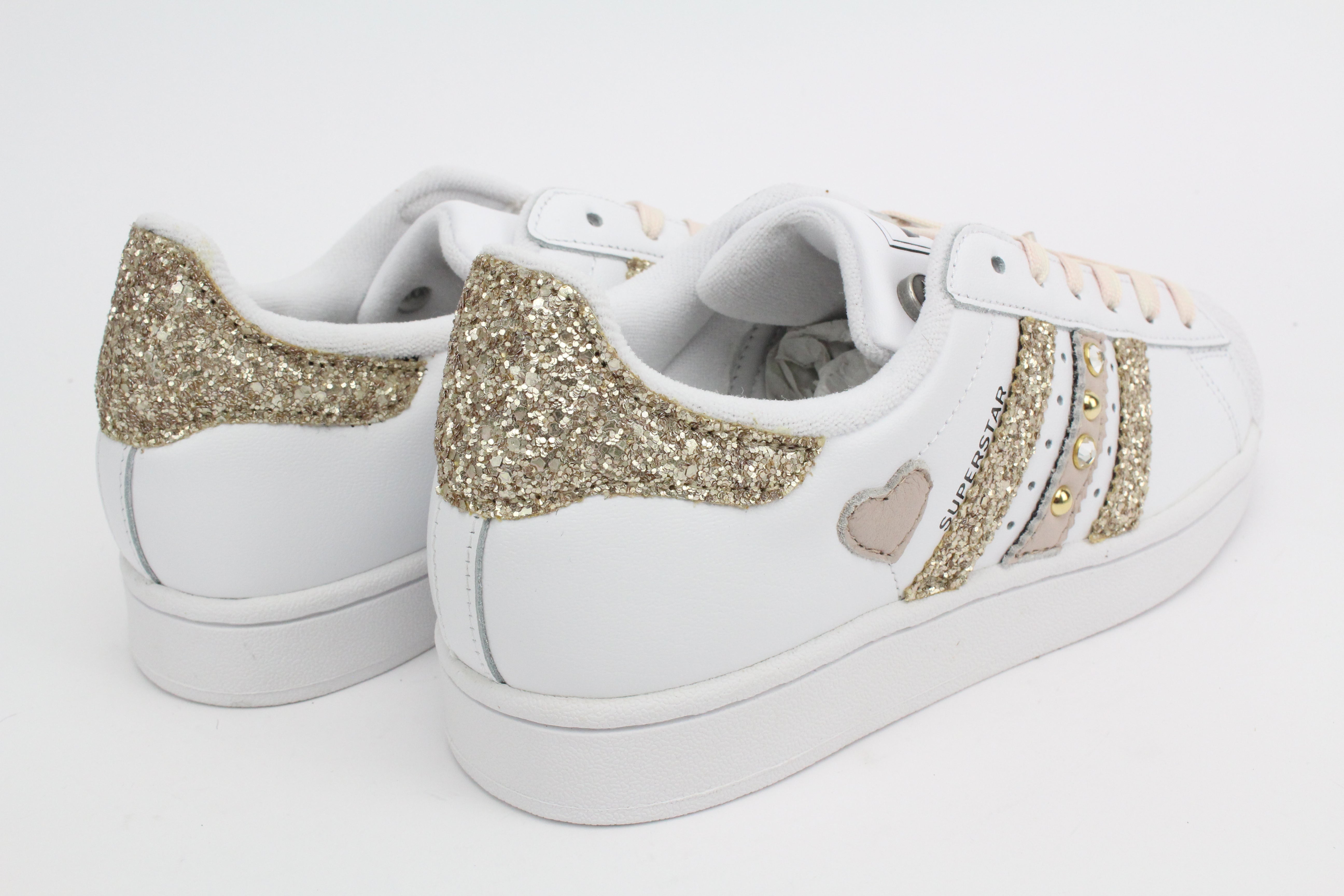 Adidas Superstar Glitter Rosa Antico Cuore Strass & Lacci