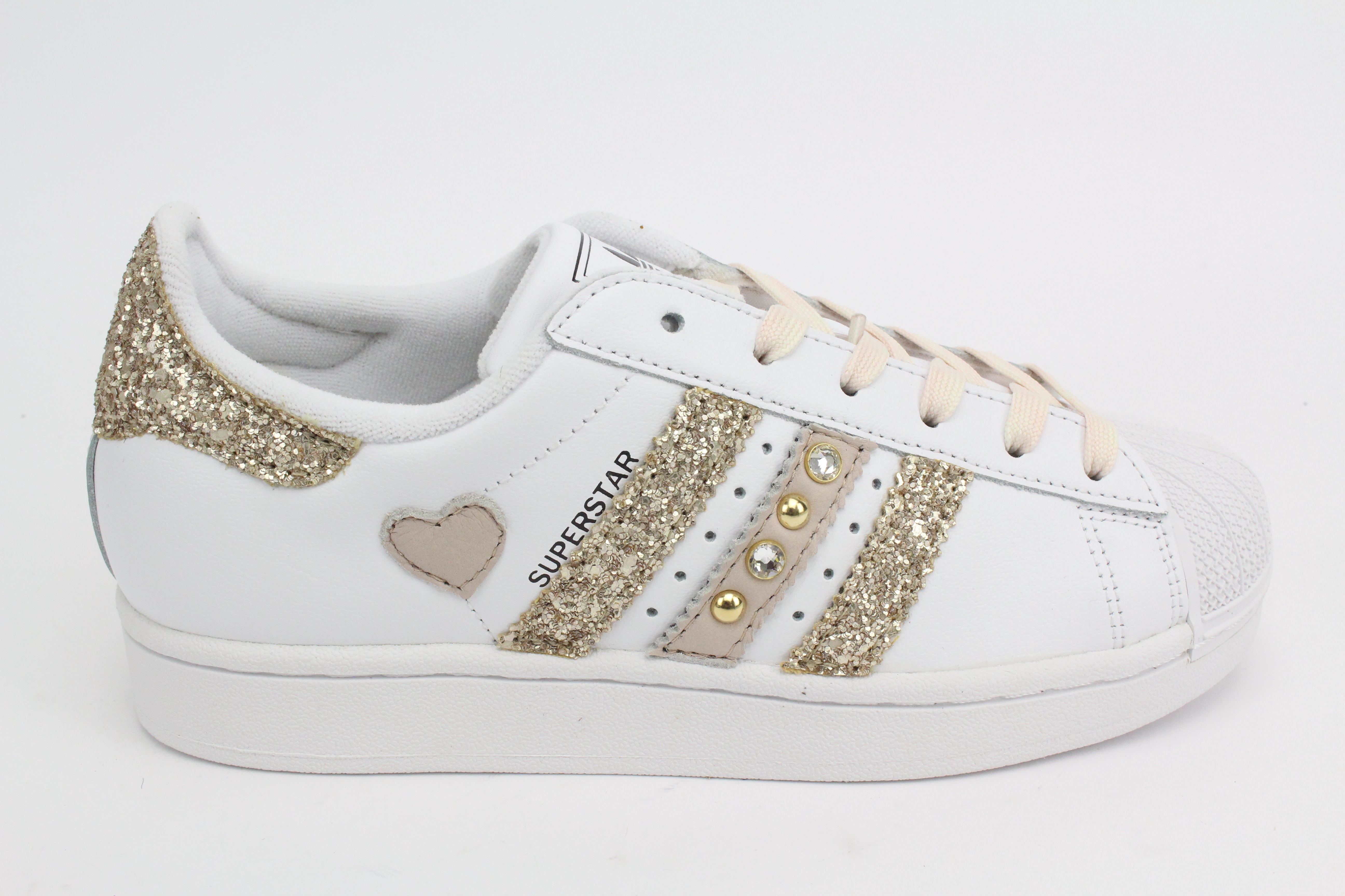 Adidas Superstar Glitter Rosa Antico Cuore Strass & Lacci