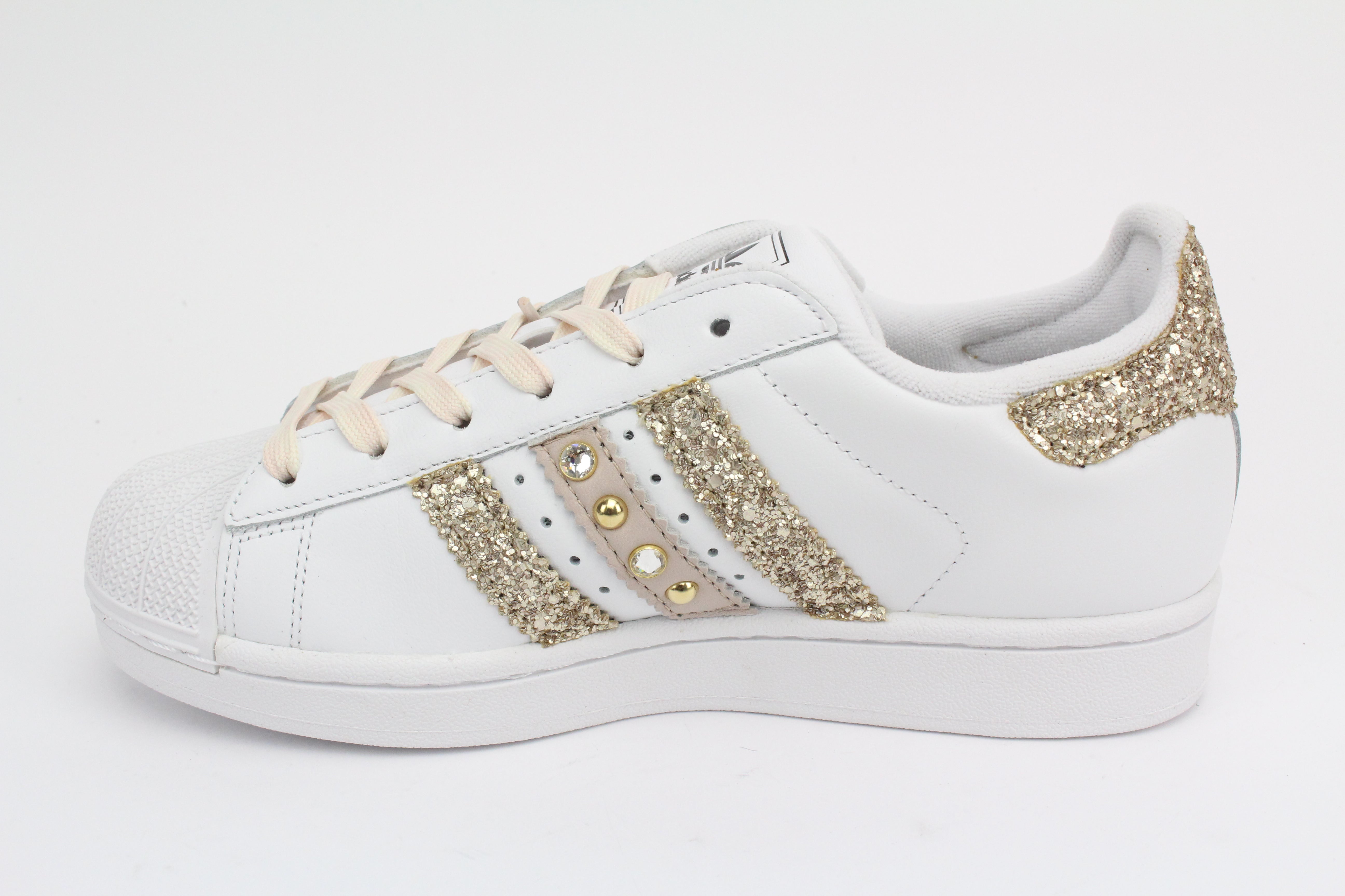 Adidas Superstar Glitter Rosa Antico Cuore Strass & Lacci