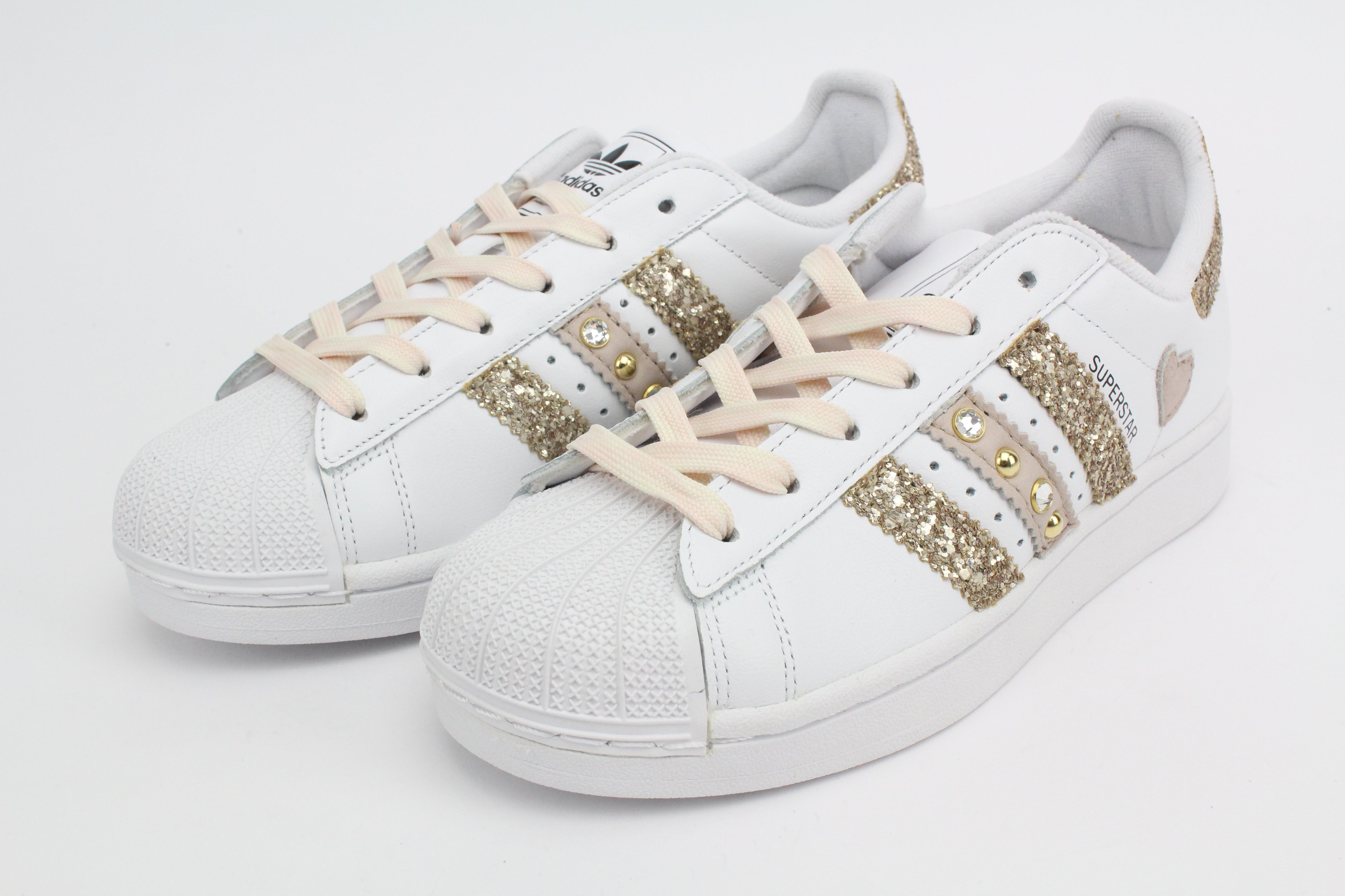 Adidas Superstar Glitter Rosa Antico Cuore Strass & Lacci