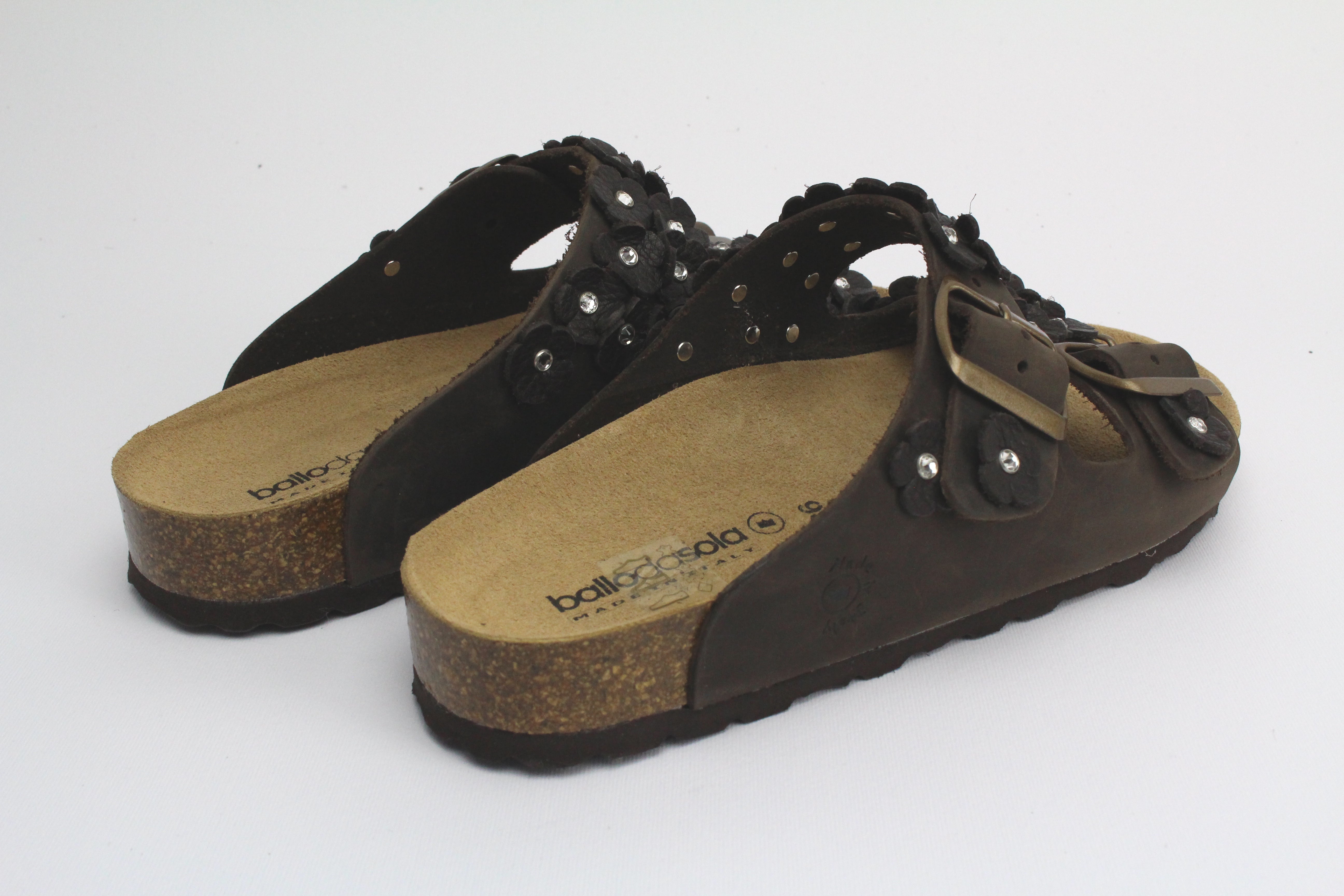 Sandali Fiori in pelle brown & Strass