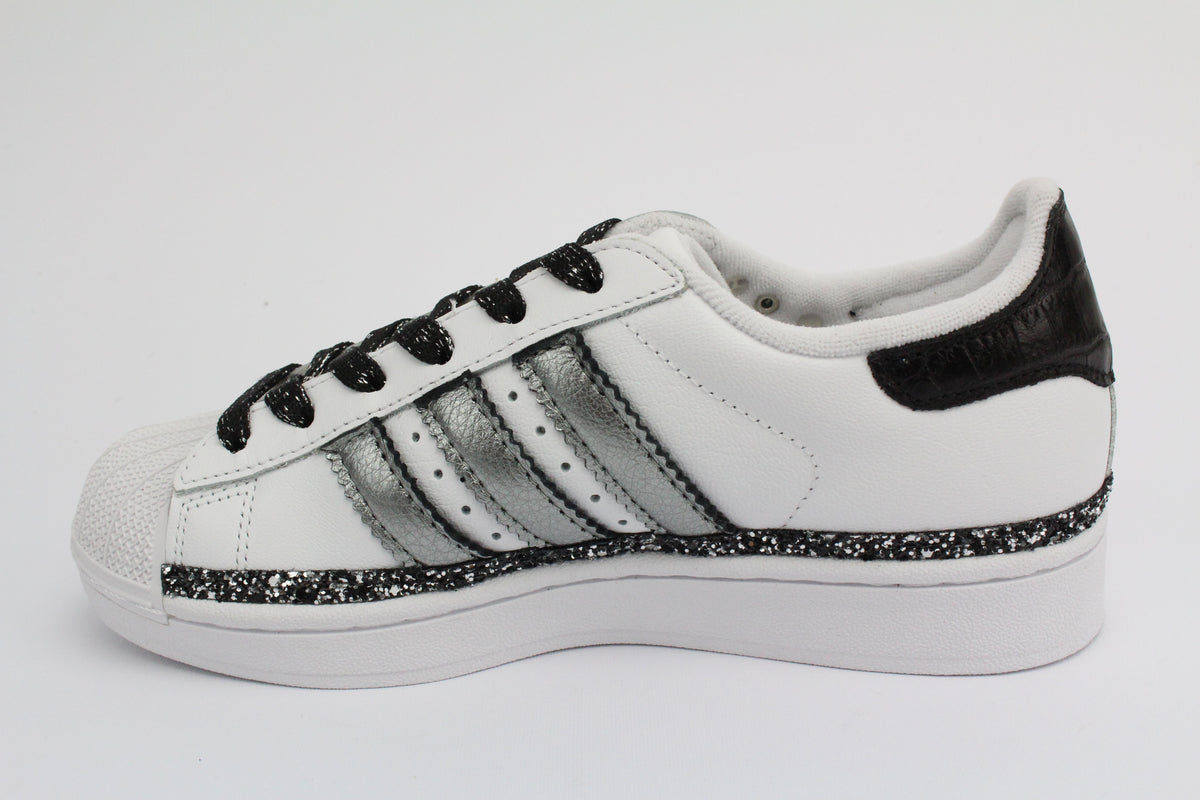Adidas Superstar pelle cocco e glitter black silver